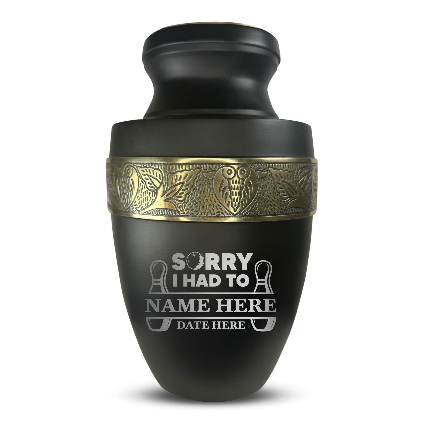 Custom Aluminum Human Urn - Funny Bowling Design - Elite Collection with Gold Inlay - 200 Cubic Inch