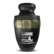 Custom Aluminum Human Urn - Funny Fishing Design - Elite Collection with Gold Inlay - 200 Cubic Inch