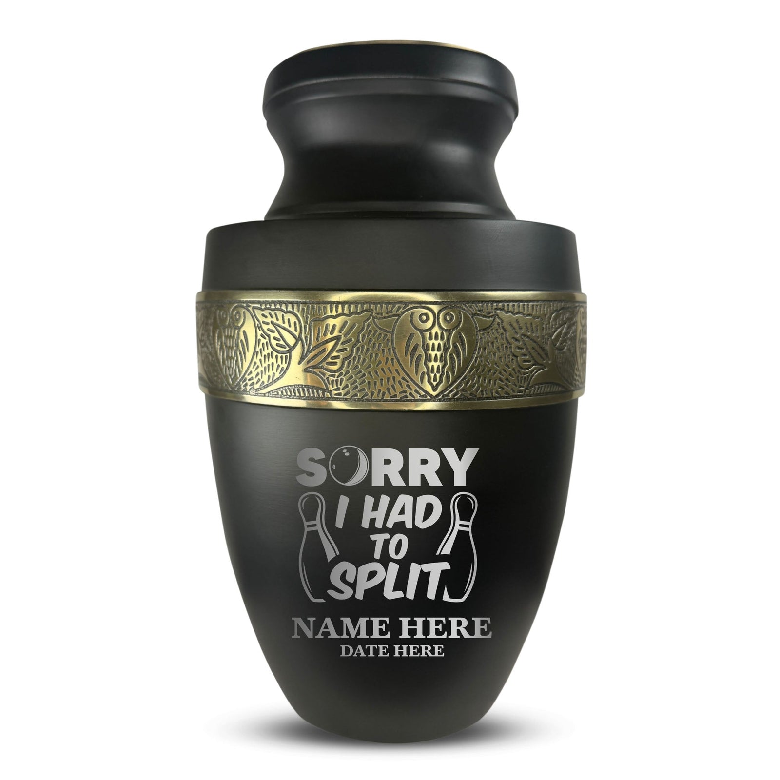 Custom Aluminum Human Urn - Funny Bowling Design - Elite Collection with Gold Inlay - 200 Cubic Inch
