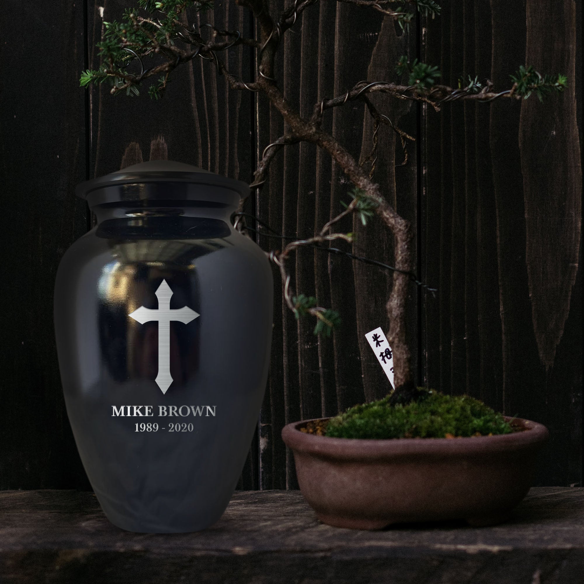 Extra Large Human Cremation Urn For Adult Ashes Men & Woman Up to 350 Lbs - Engraved Aluminum Urn with Name & Dove Design - Polished Finish urn for Human Remains | Black