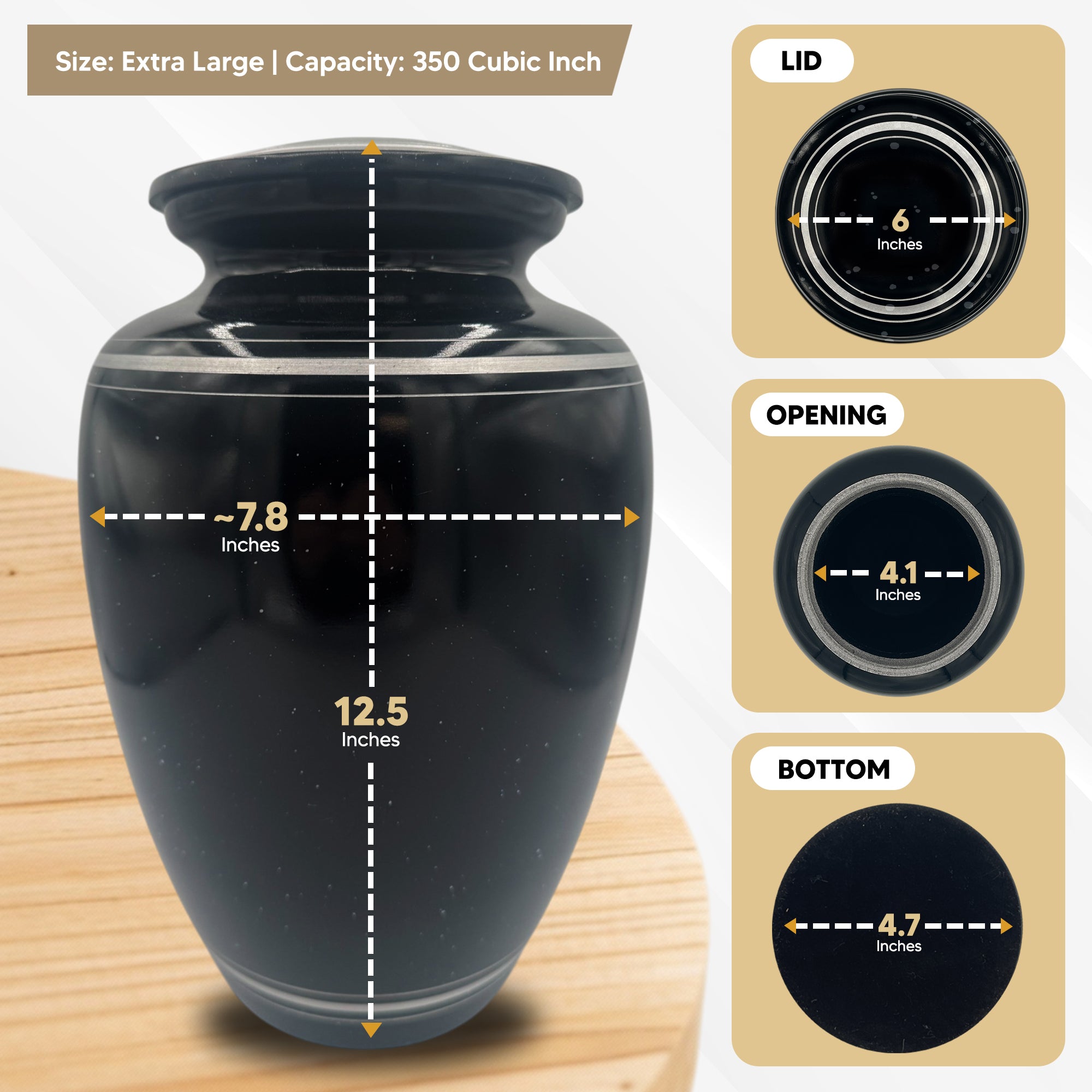 Extra Large Human Cremation Urn - 350 Cubic Inch - Black Spotted Finish with Silver Rim | Dark Humor Collection