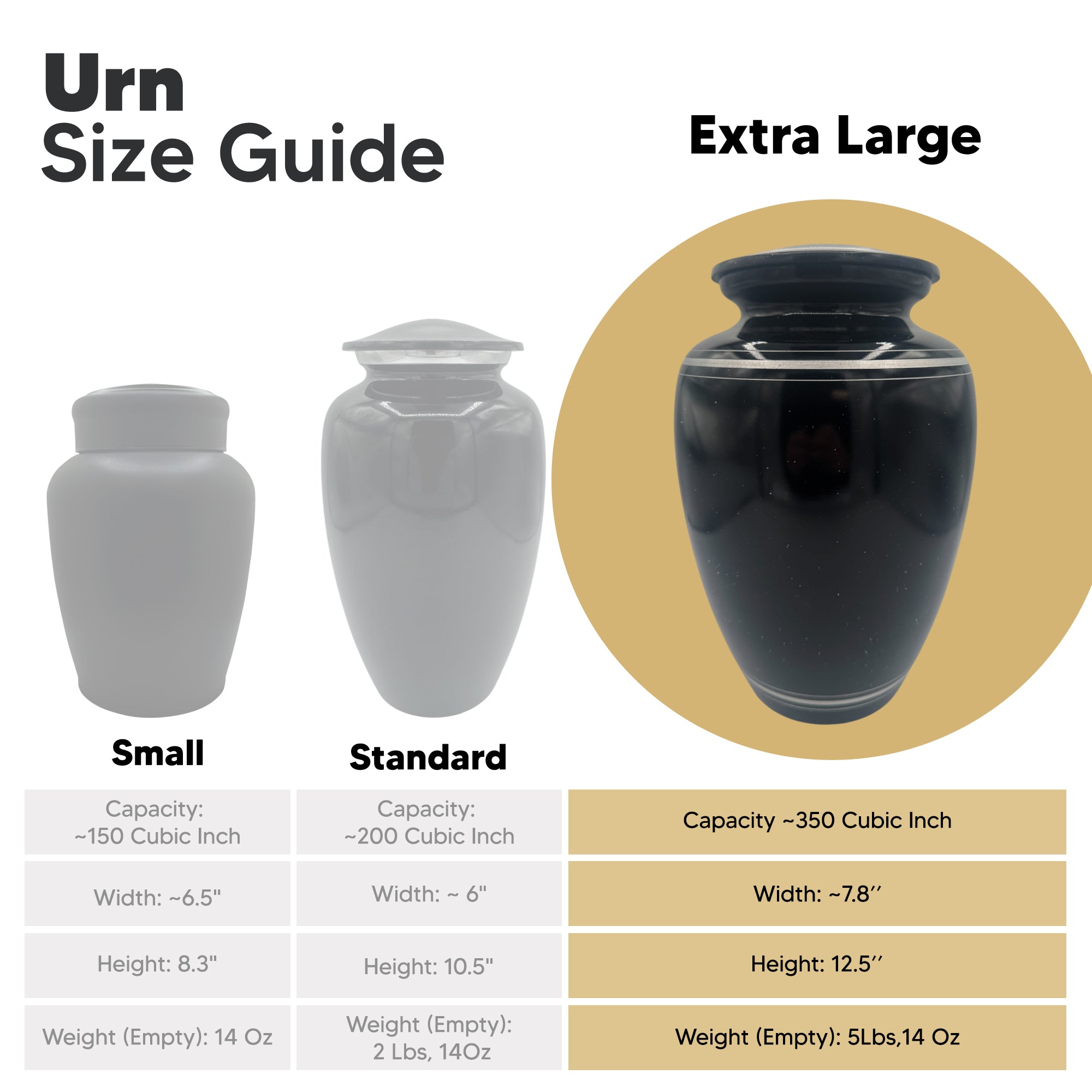 Extra Large Human Cremation Urn - 350 Cubic Inch - Black Spotted Finish with Silver Rim | Gone Bowling Tribute Collection