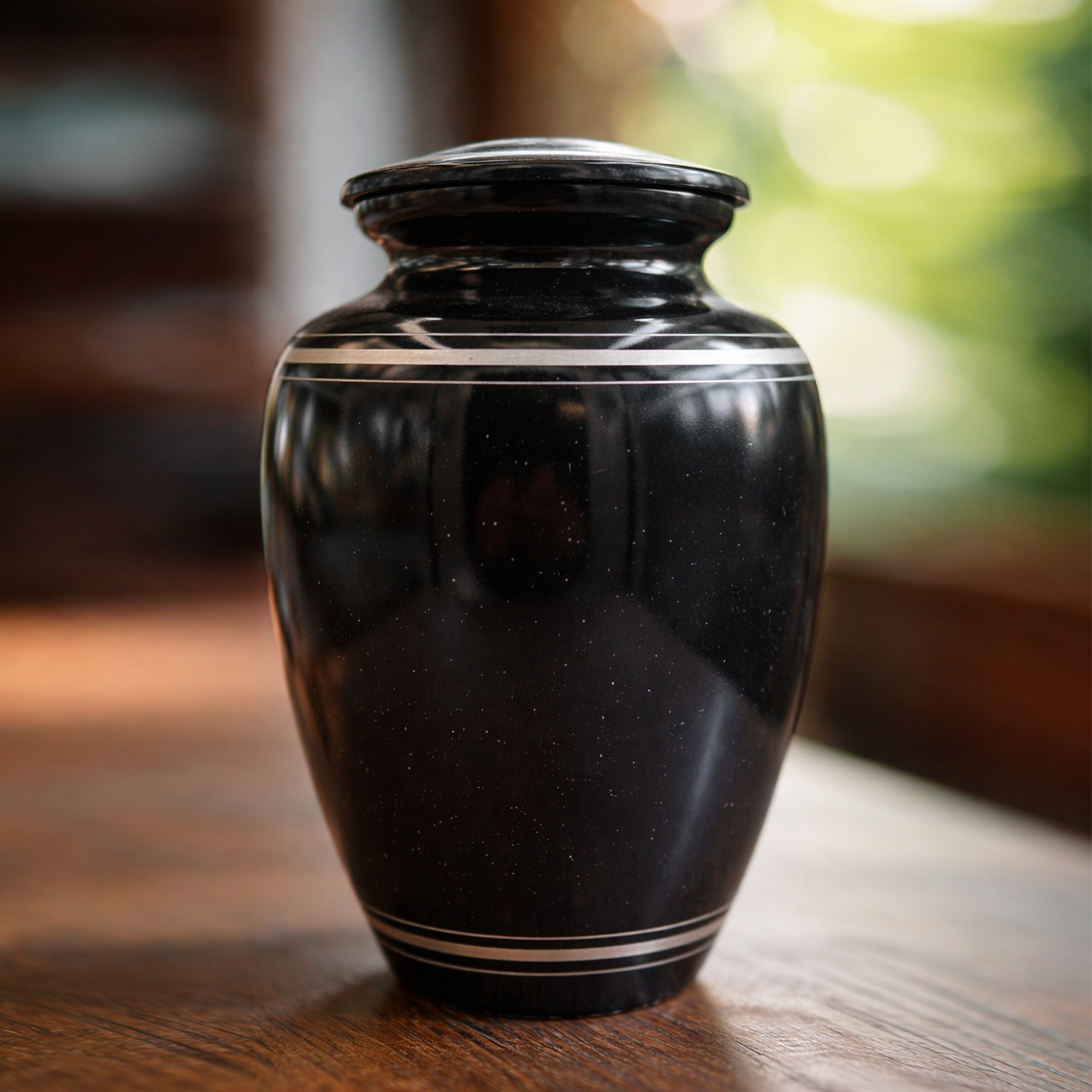 Extra Large Human Cremation Urn - 350 Cubic Inch - Black Spotted Finish with Silver Rim | Cross Design Collection