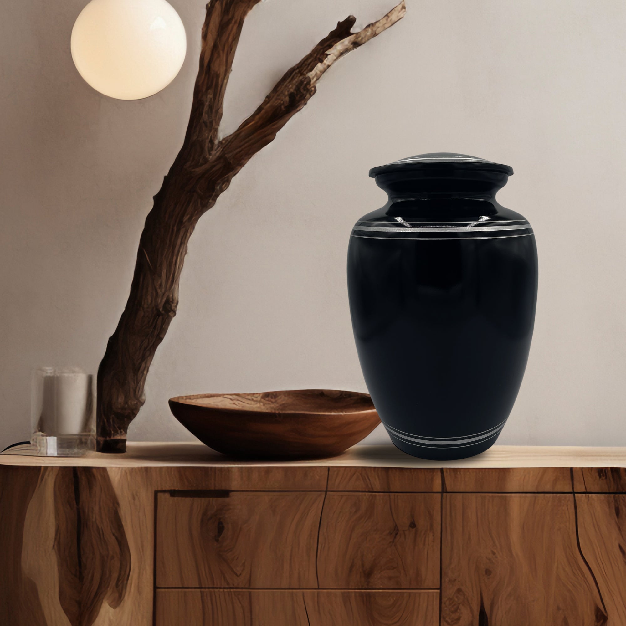 Human Cremation Urn - 350 Cubic Inch Capacity - Black with Silver Rim | Dark Humor Collection