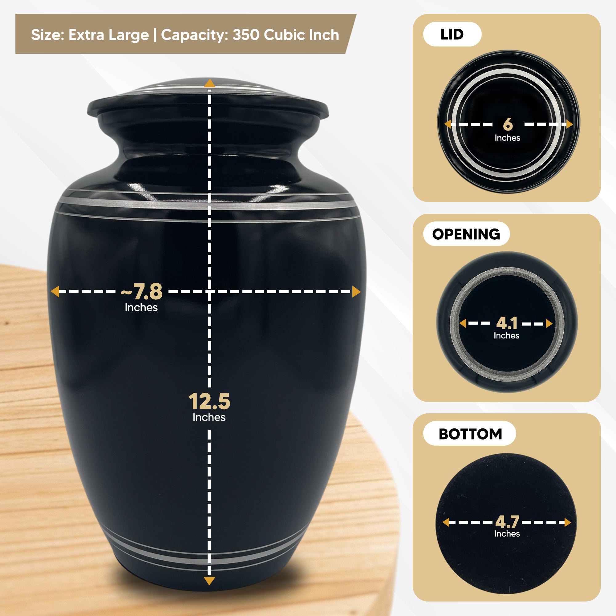 Human Cremation Urn - 350 Cubic Inch Capacity - Black with Silver Rim | Office Humor