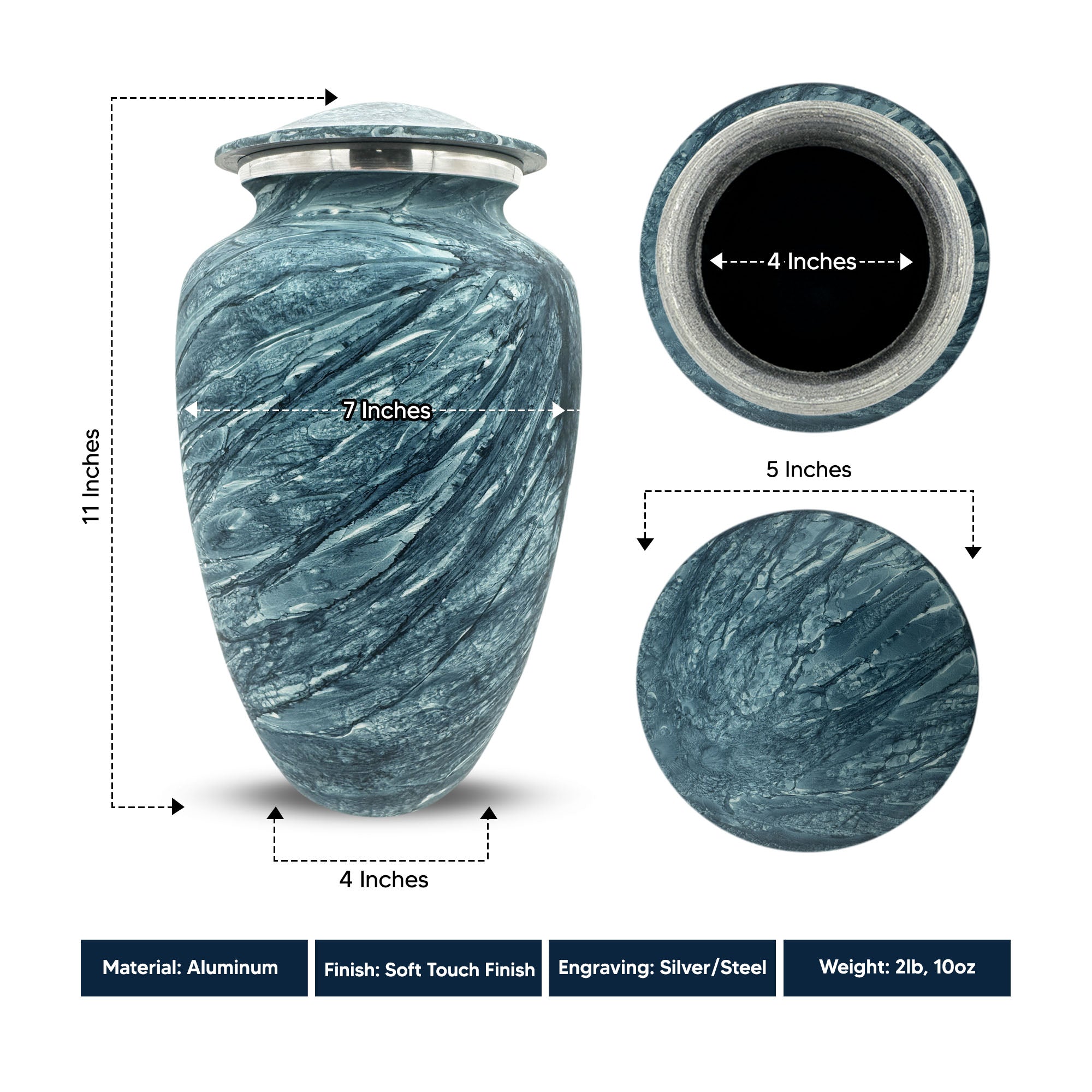 Custom Human Urns - Soft Whisper Collection - Funny Eyes Design - Distressed Finish - 200 Cubic Inch