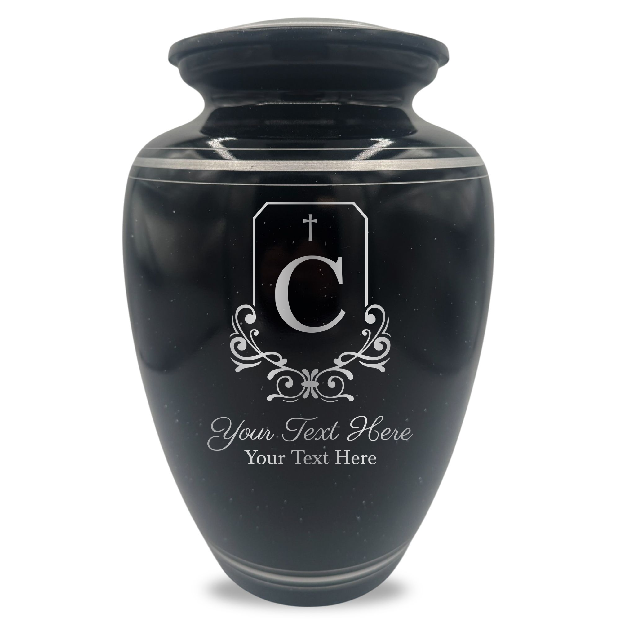 Extra Large Human Cremation Urn - 350 Cubic Inch - Black Spotted Finish with Silver Rim | Headstone Memorial