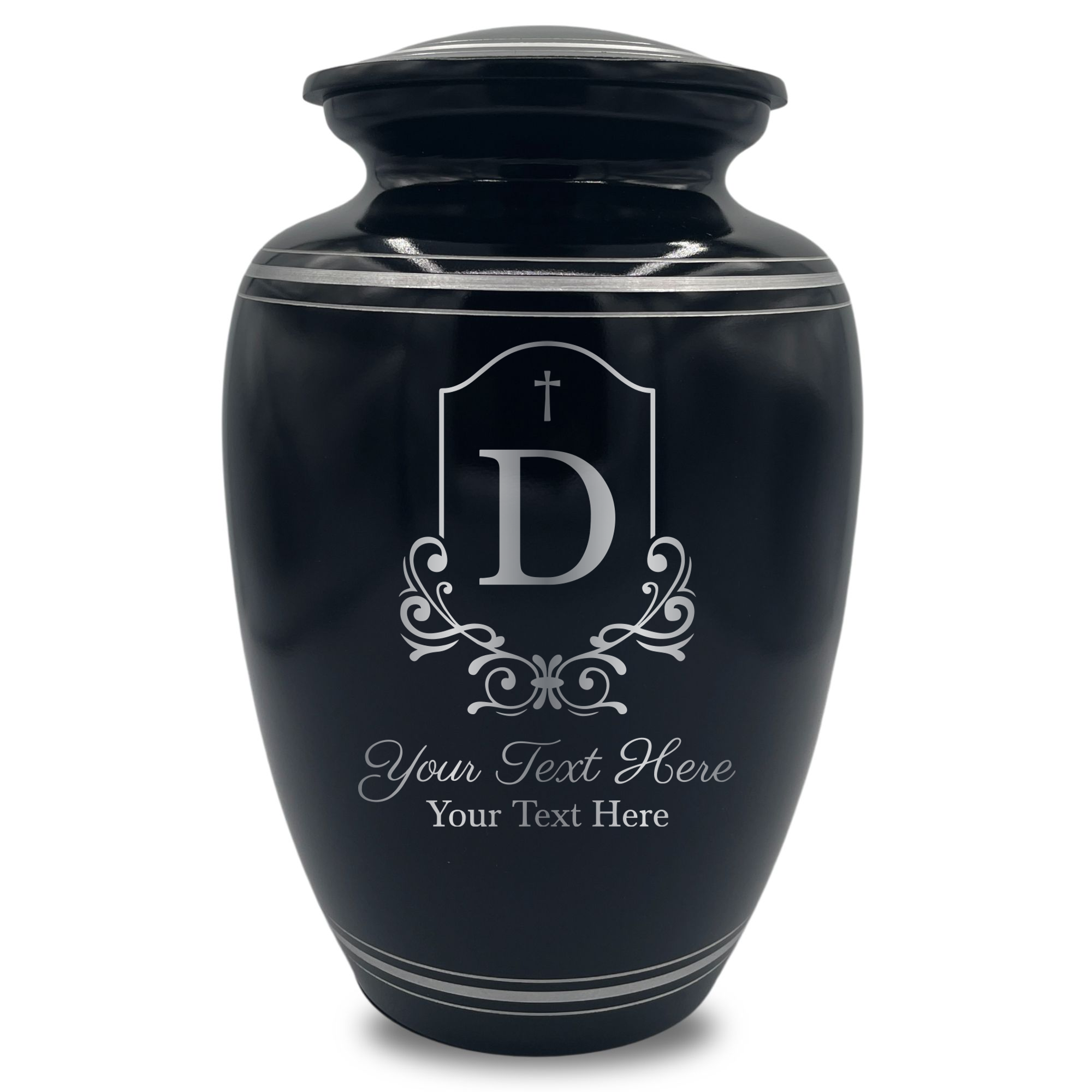 Human Cremation Urn - 350 Cubic Inch Capacity - Black with Silver Rim | Headstone Memorial