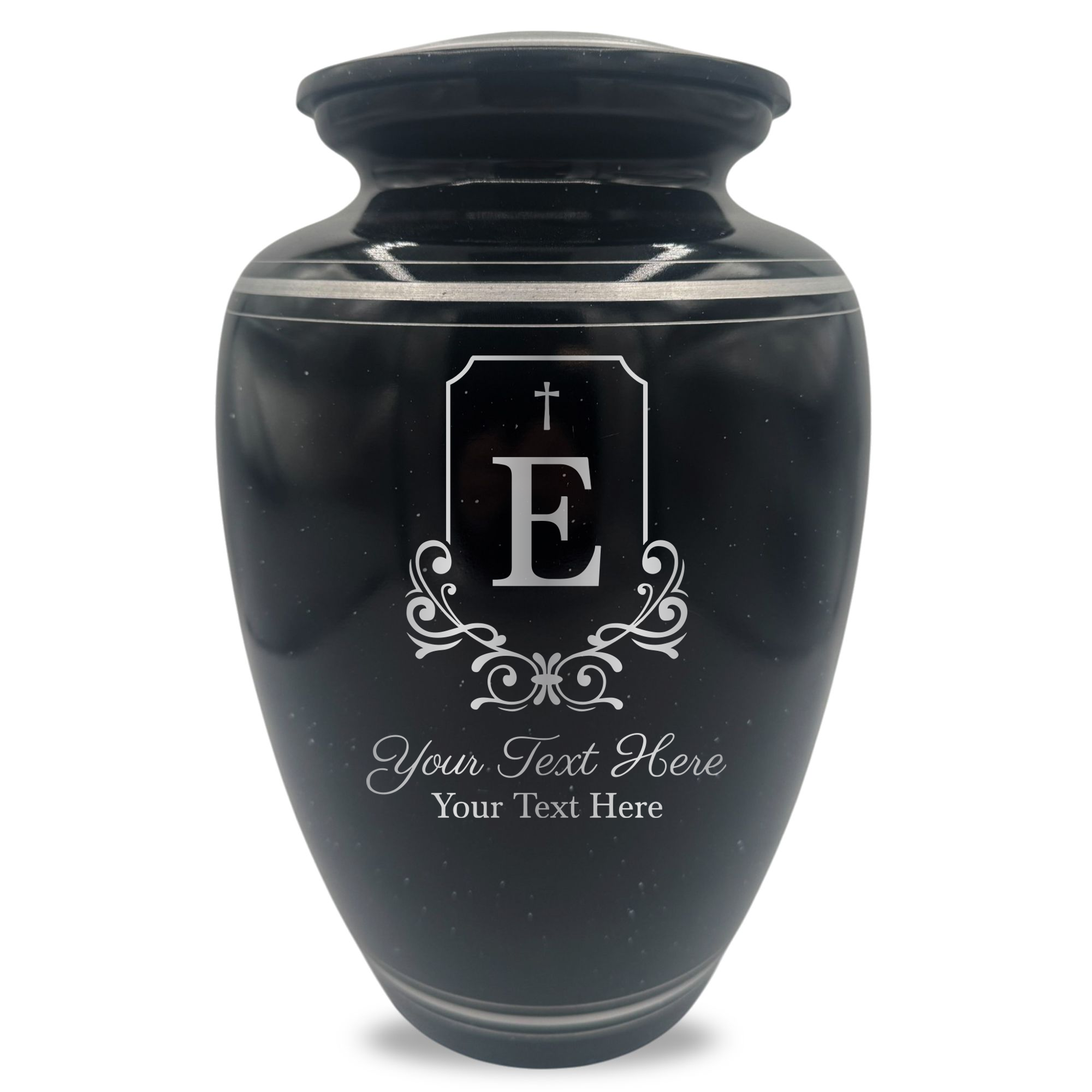 Extra Large Human Cremation Urn - 350 Cubic Inch - Black Spotted Finish with Silver Rim | Headstone Memorial