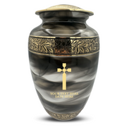 Custom Aluminum Human Urns - Suzesta Pearl White Memorial Urn - Memorial Cross Design - 200 Cubic Inch