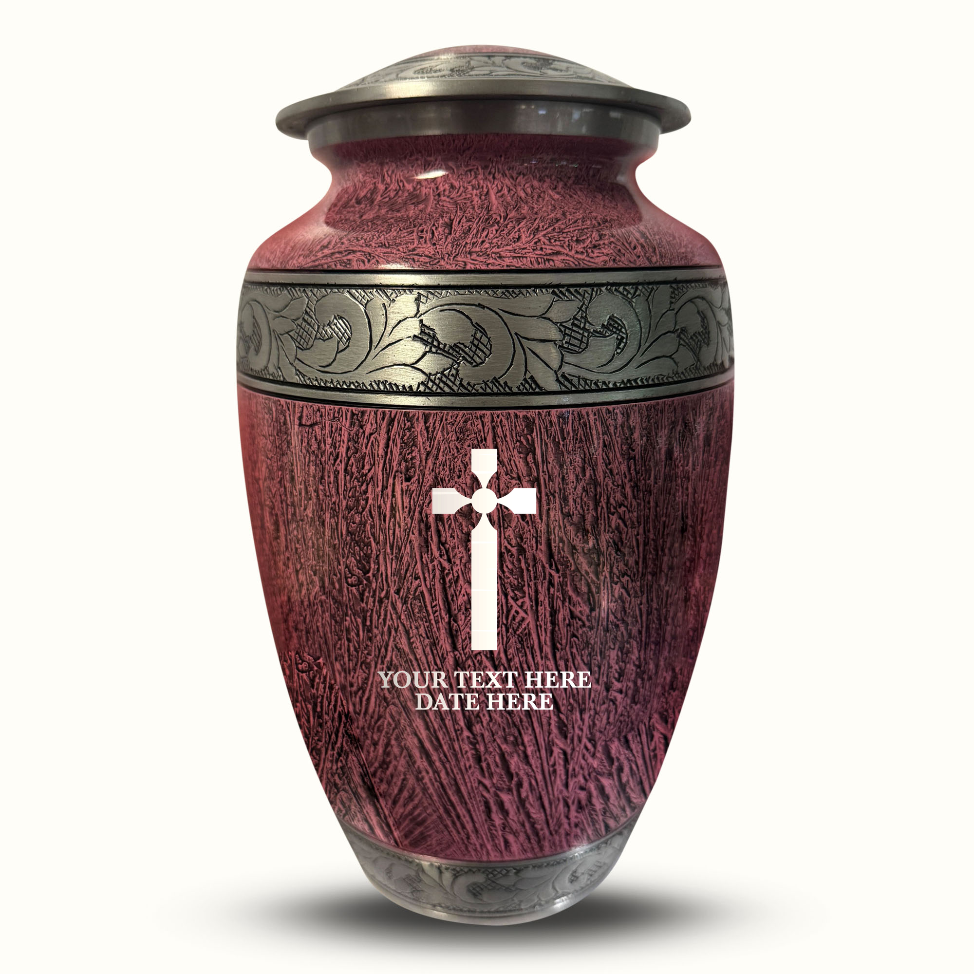 Custom Large Cremation Urn for Human Ashes - Elevate Collection - Memorial Cross Design - Distressed Finish - 200 Cubic Inch