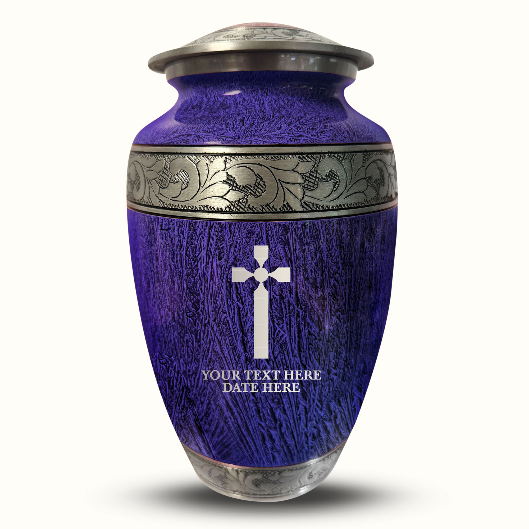 Custom Large Cremation Urn for Human Ashes - Elevate Collection - Memorial Cross Design - Distressed Finish - 200 Cubic Inch