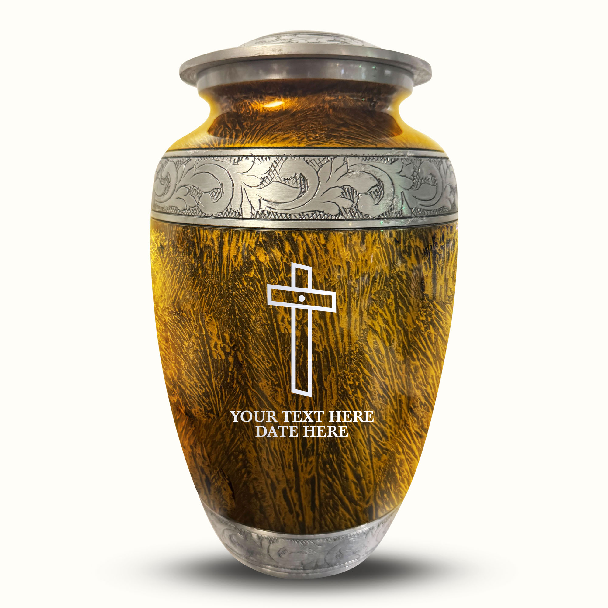 Custom Large Cremation Urn for Human Ashes - Elevate Collection - Memorial Cross Design - Distressed Finish - 200 Cubic Inch