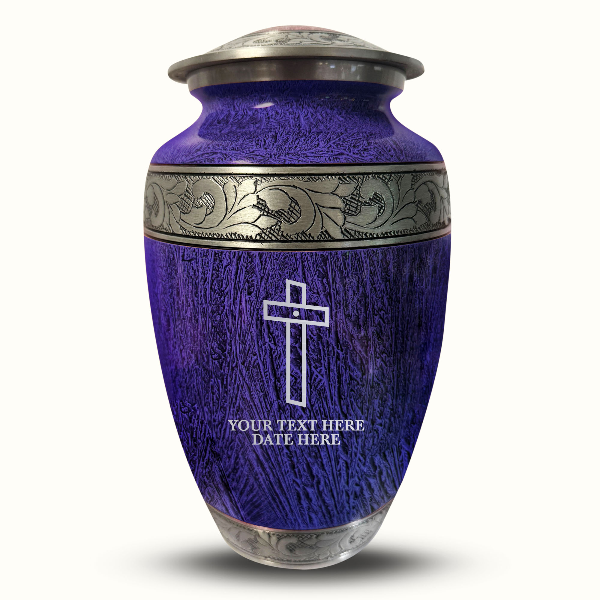 Custom Large Cremation Urn for Human Ashes - Elevate Collection - Memorial Cross Design - Distressed Finish - 200 Cubic Inch