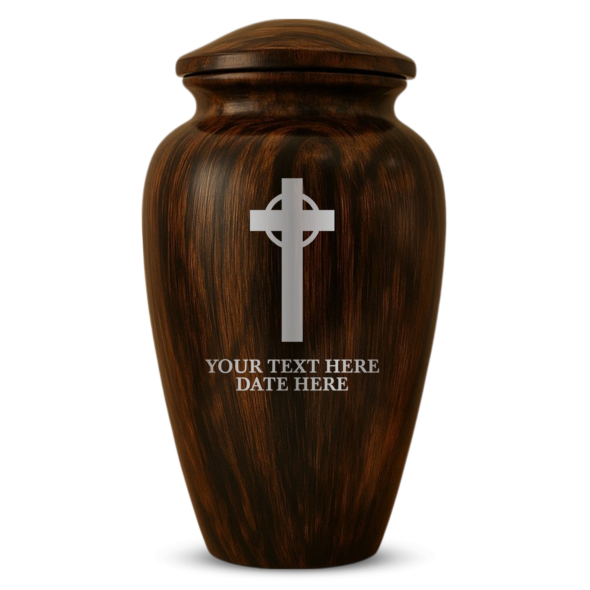 Human Cremation Urn - 200 Cubic Inch - Ingrained Wood Style Finish | Cross Design Collection