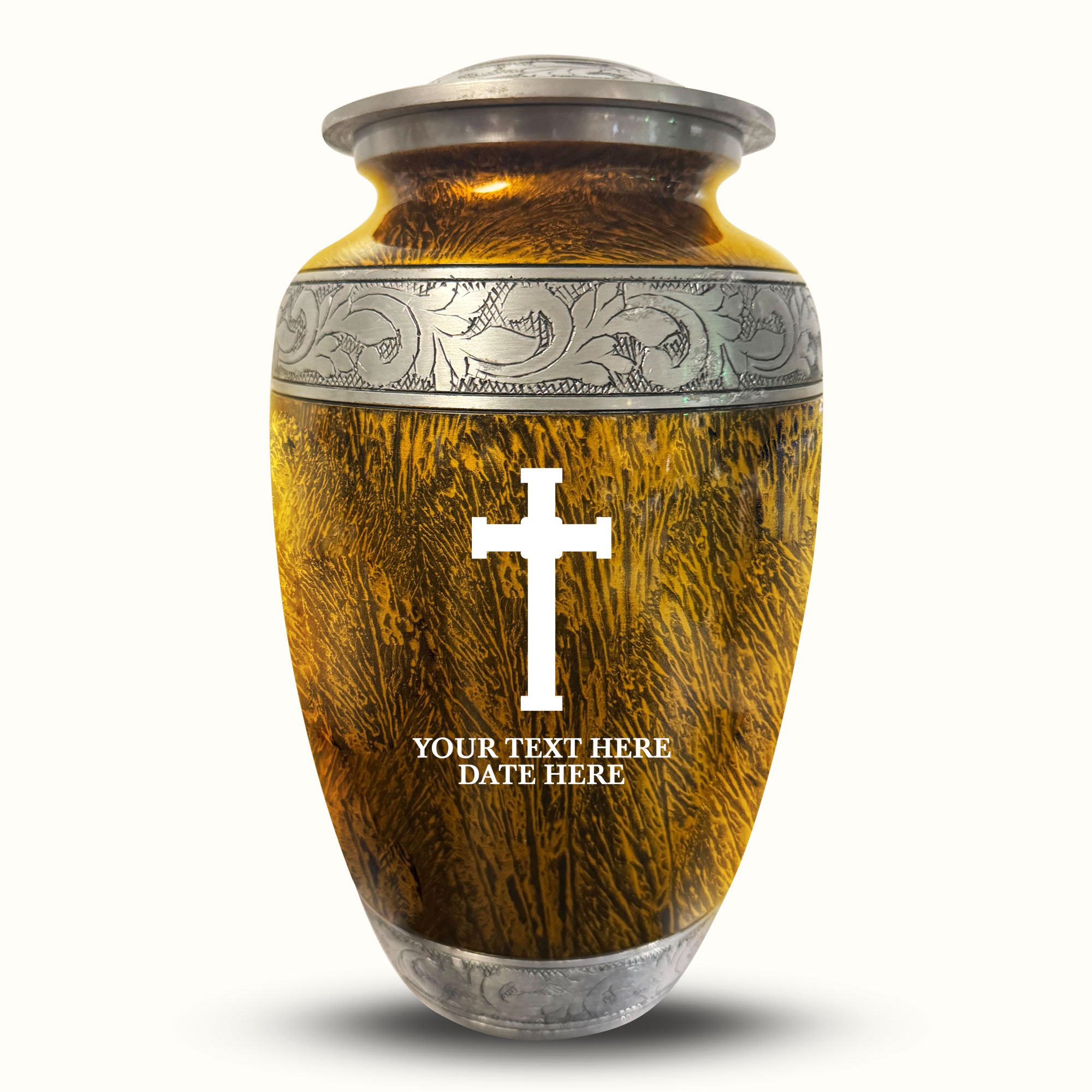 Custom Large Cremation Urn for Human Ashes - Elevate Collection - Memorial Cross Design - Distressed Finish - 200 Cubic Inch