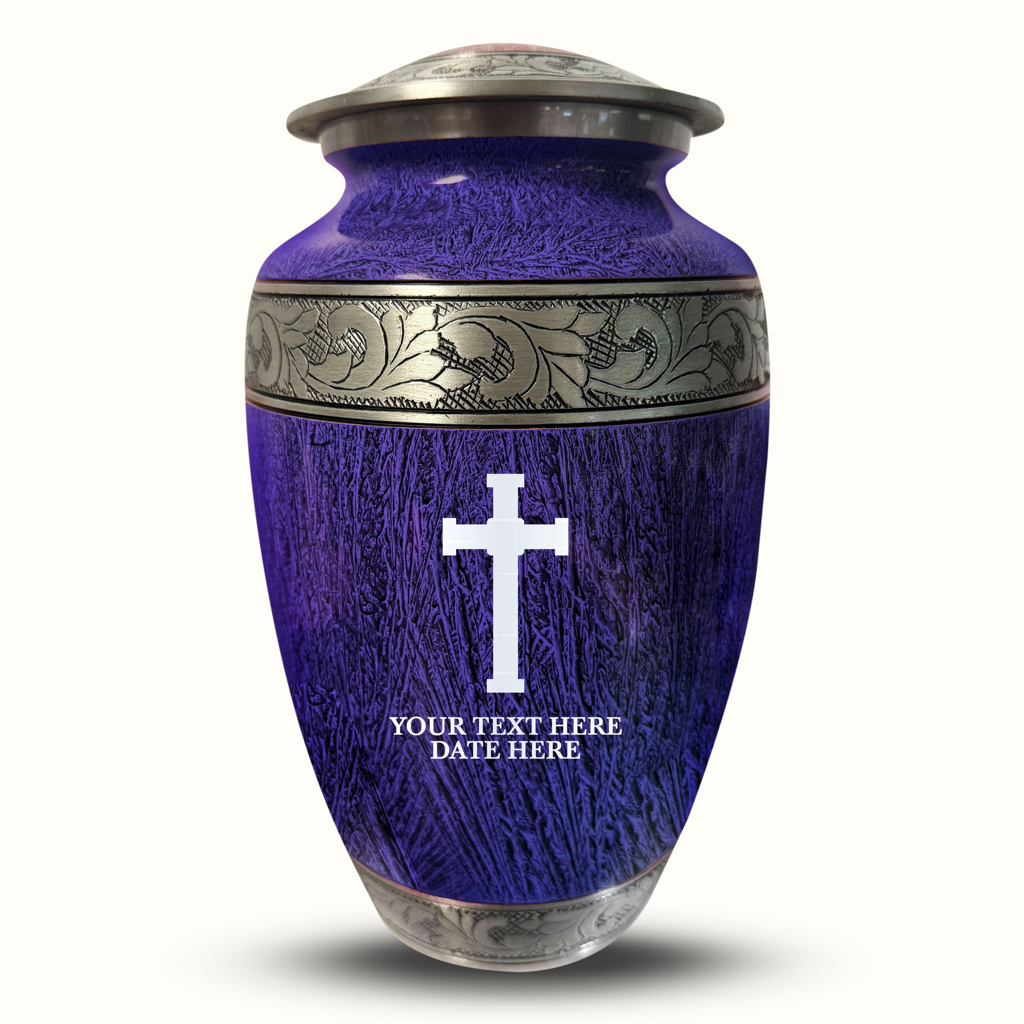 Custom Large Cremation Urn for Human Ashes - Elevate Collection - Memorial Cross Design - Distressed Finish - 200 Cubic Inch