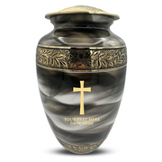 Custom Aluminum Human Urns - Suzesta Pearl White Memorial Urn - Memorial Cross Design - 200 Cubic Inch
