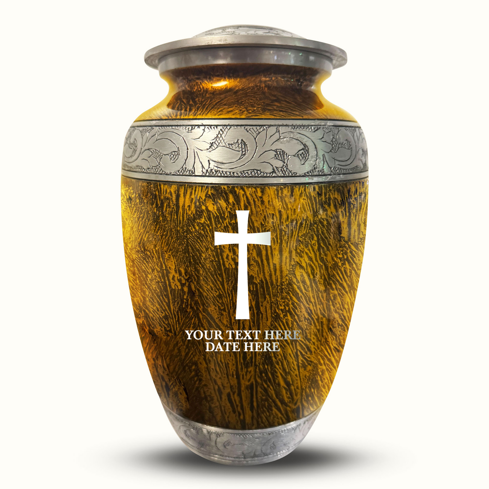 Custom Aluminum Human Urn - Elevate Collection - Memorial Cross Design - Distressed Finish - 200 Cubic Inch