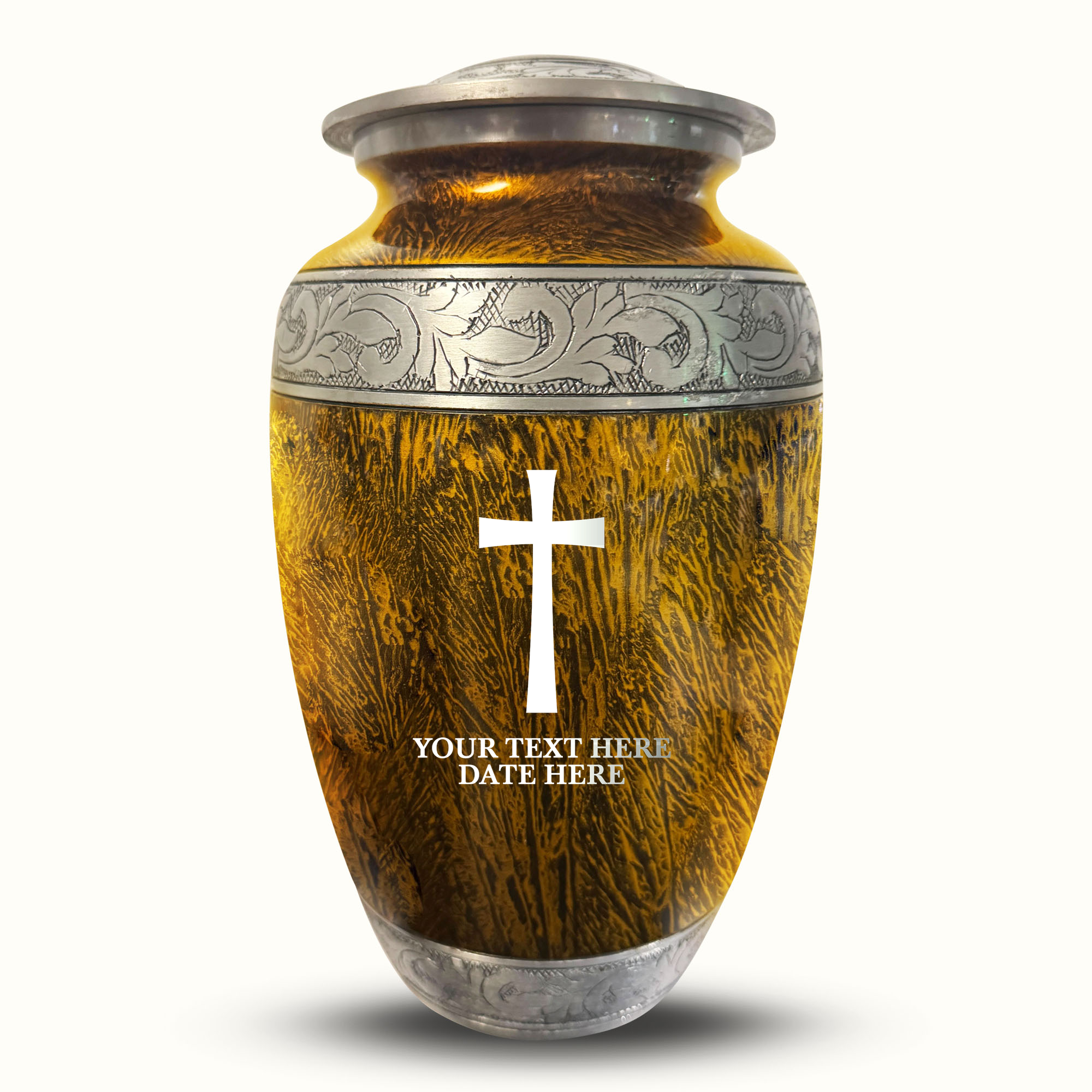 Custom Large Cremation Urn for Human Ashes - Elevate Collection - Memorial Cross Design - Distressed Finish - 200 Cubic Inch