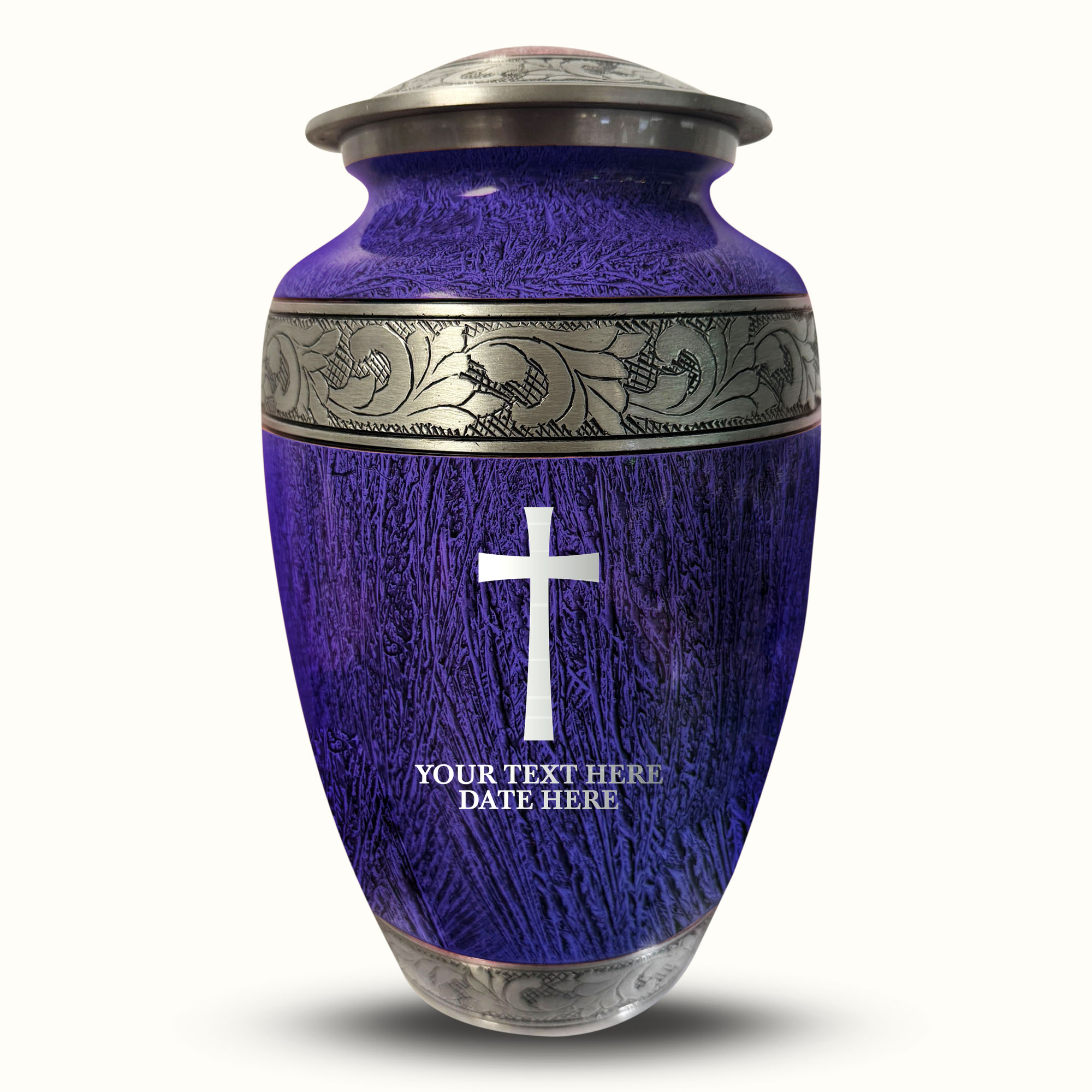 Custom Large Cremation Urn for Human Ashes - Elevate Collection - Memorial Cross Design - Distressed Finish - 200 Cubic Inch