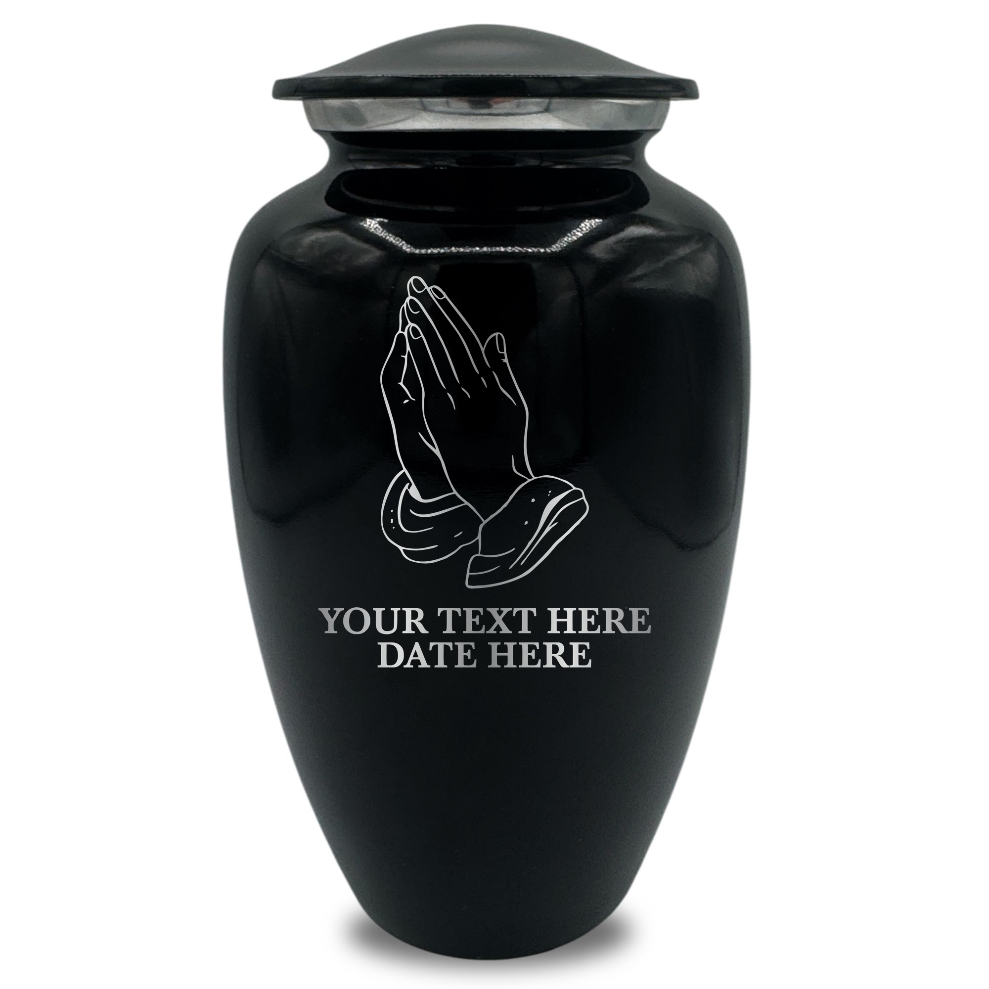 Splendor Human Cremation Urn – 200 Cubic Inch Capacity – Metal | Praying Hands