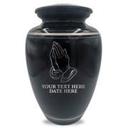 Extra Large Human Cremation Urn - 350 Cubic Inch - Black Spotted Finish with Silver Rim | Praying Hands