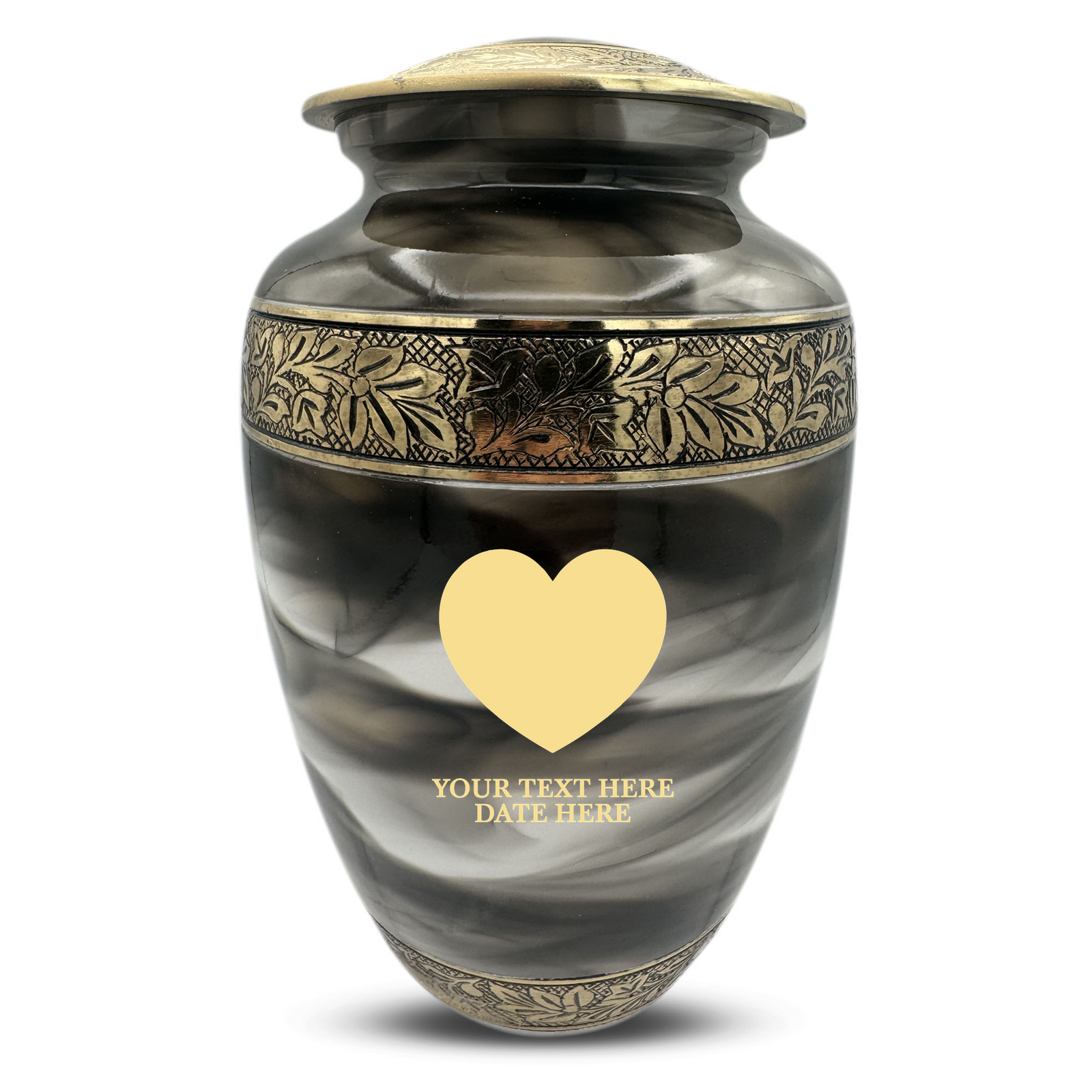 Custom Aluminum Human Urns - Suzesta Pearl White Memorial Urn - Memorial Heart Design - 200 Cubic Inch