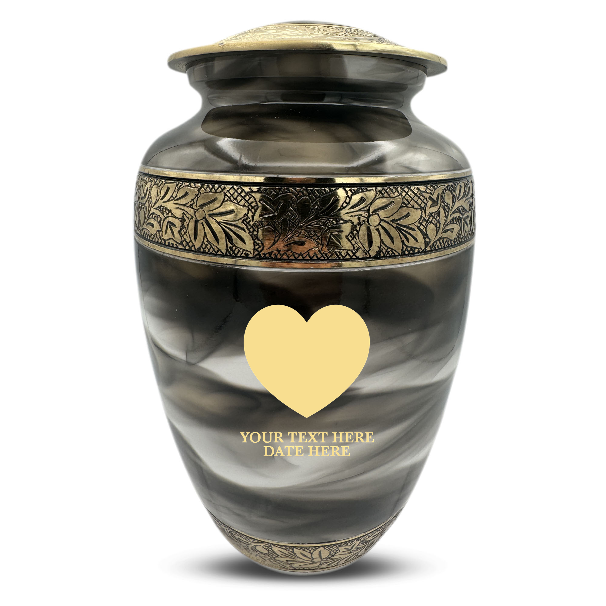 Custom Aluminum Cremation Urn for Human Ashes - Suzesta Pearl White Memorial Urn - Memorial Heart Design - 200 Cubic Inch