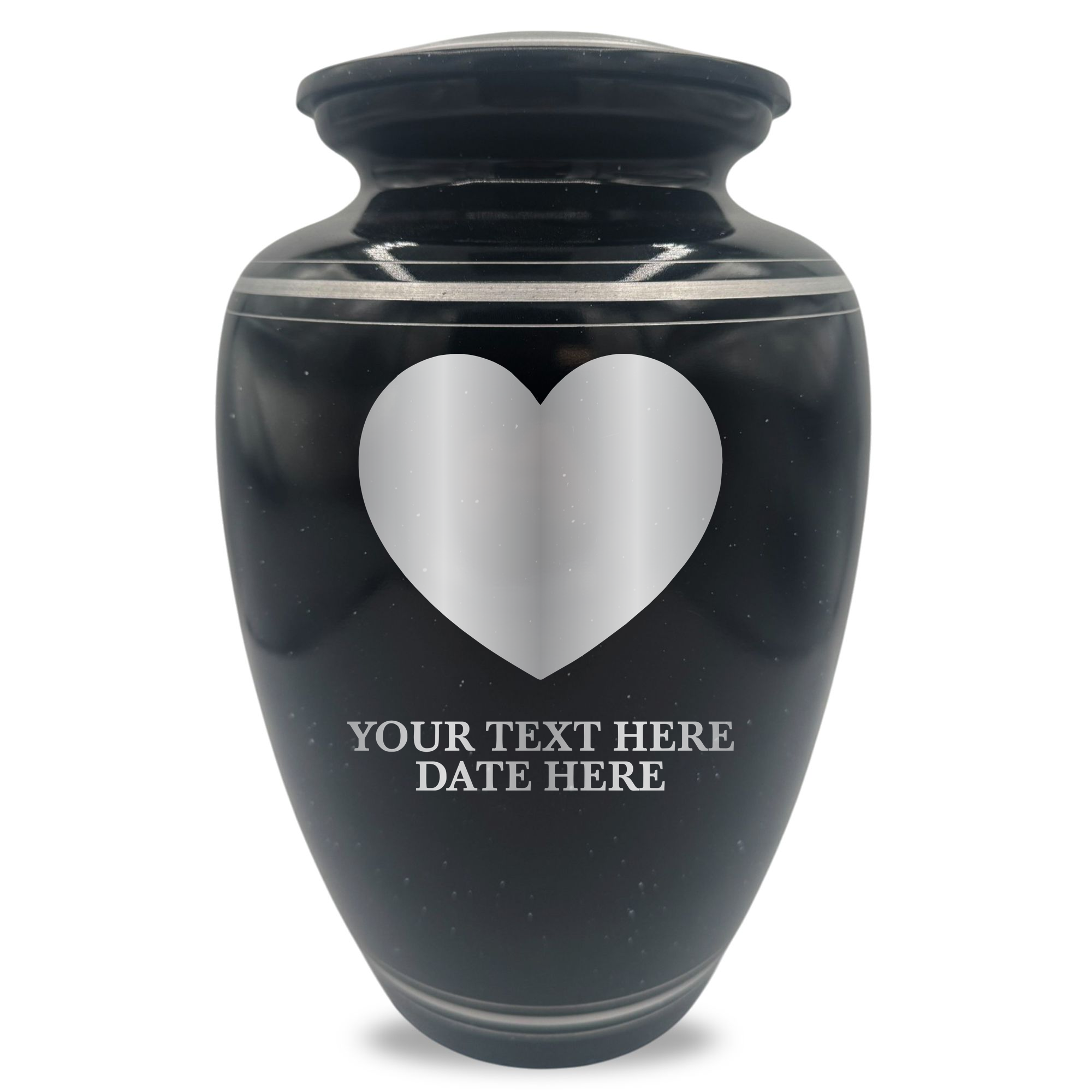 Extra Large Human Cremation Urn - 350 Cubic Inch - Black Spotted Finish with Silver Rim | Traditional Memorial