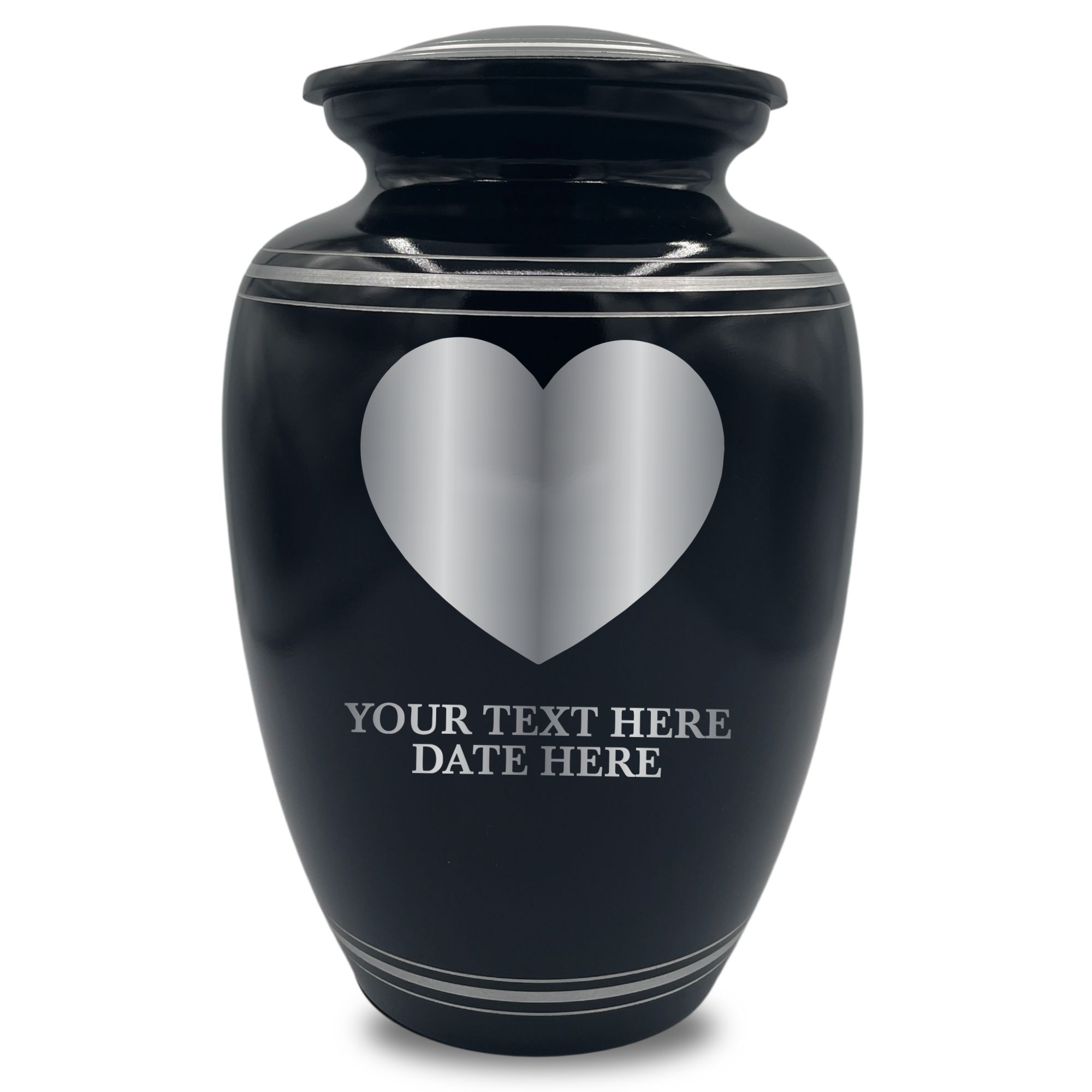 Human Cremation Urn – 350 Cubic Inch Capacity – Black with Silver Rim | Traditional Memorial