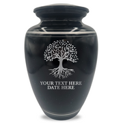 Extra Large Human Cremation Urn - 350 Cubic Inch - Black Spotted Finish with Silver Rim | Tree of Life