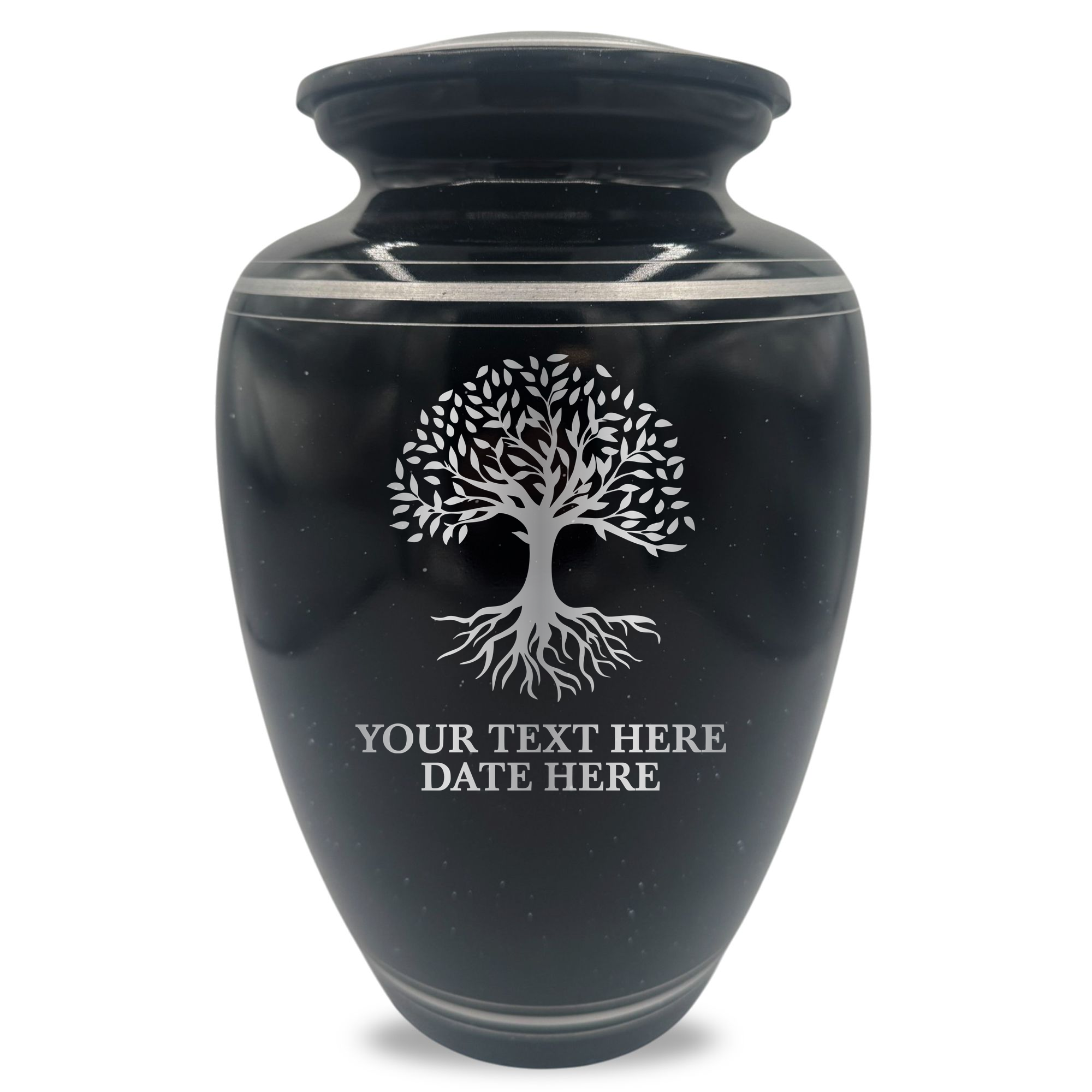 Extra Large Human Cremation Urn - 350 Cubic Inch - Black Spotted Finish with Silver Rim | Tree of Life