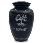 Human Cremation Urn - 350 Cubic Inch Capacity - Black with Silver Rim | Tree of Life