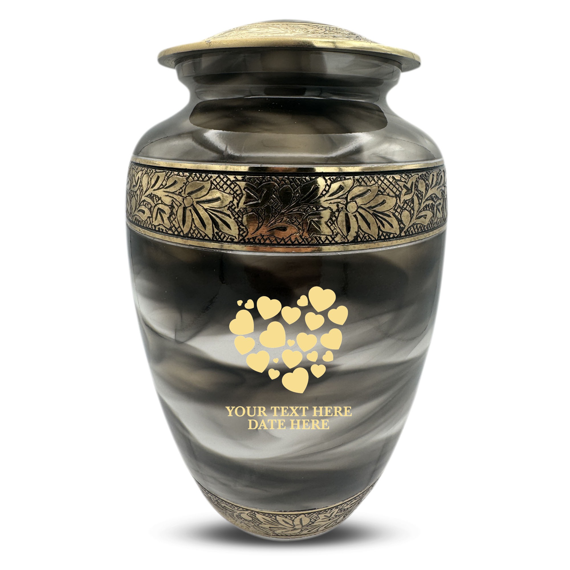 Custom Aluminum Cremation Urn for Human Ashes - Suzesta Pearl White Memorial Urn - Memorial Heart Design - 200 Cubic Inch