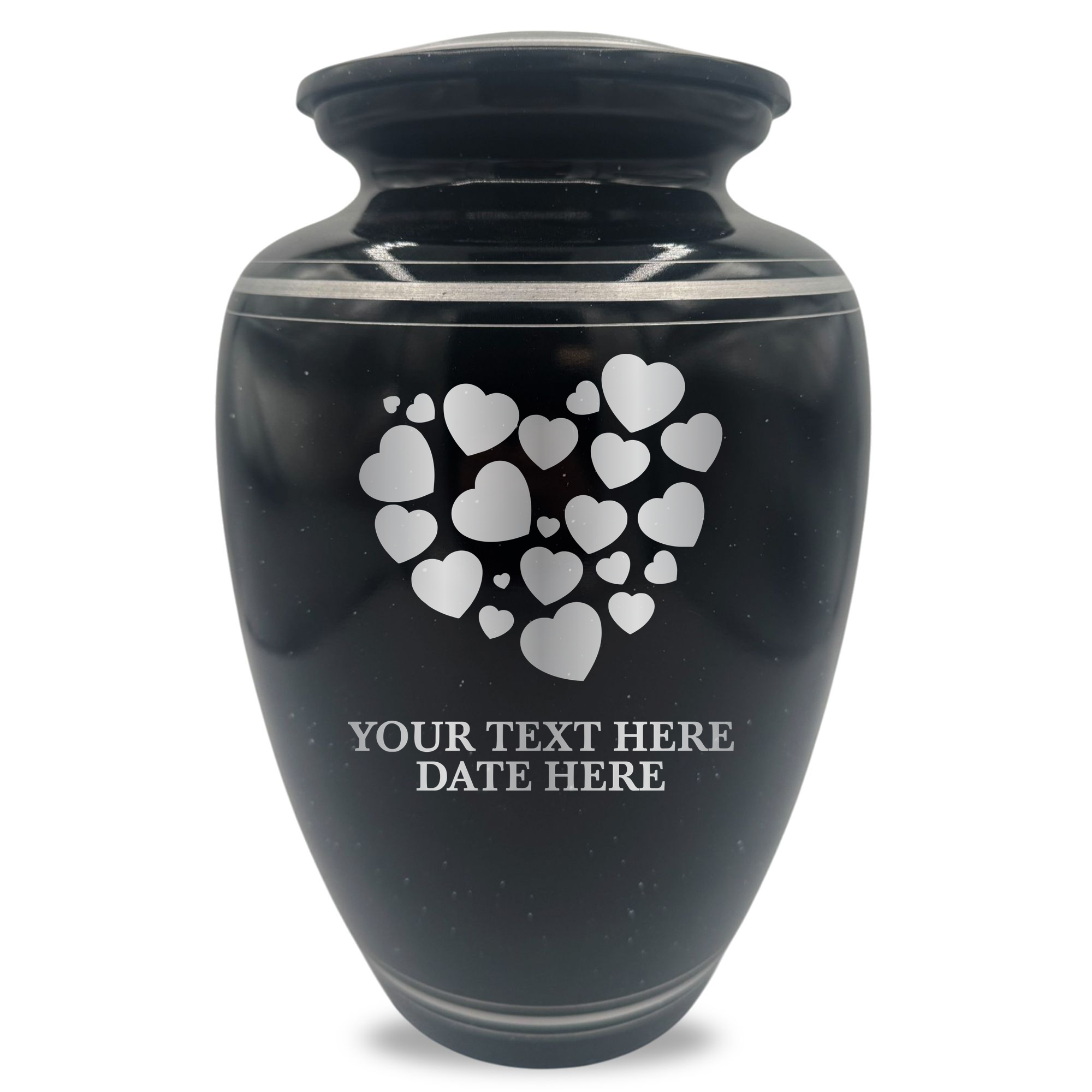 Extra Large Human Cremation Urn - 350 Cubic Inch - Black Spotted Finish with Silver Rim | Traditional Memorial