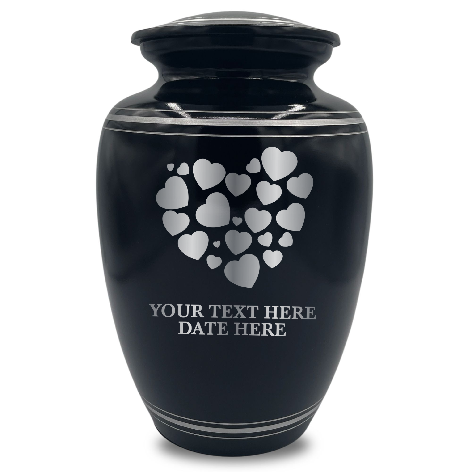 Human Cremation Urn – 350 Cubic Inch Capacity – Black with Silver Rim | Traditional Memorial