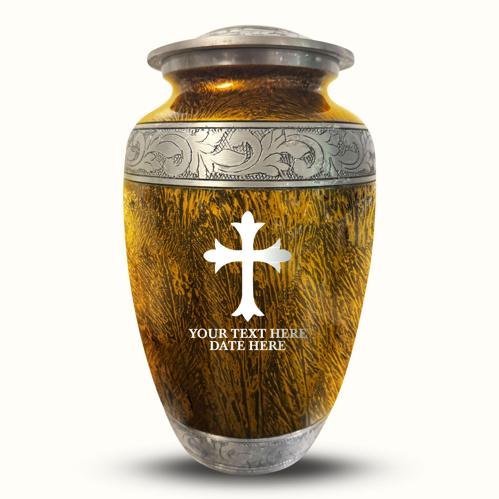 Custom Aluminum Human Urn - Elevate Collection - Memorial Cross Design - Distressed Finish - 200 Cubic Inch