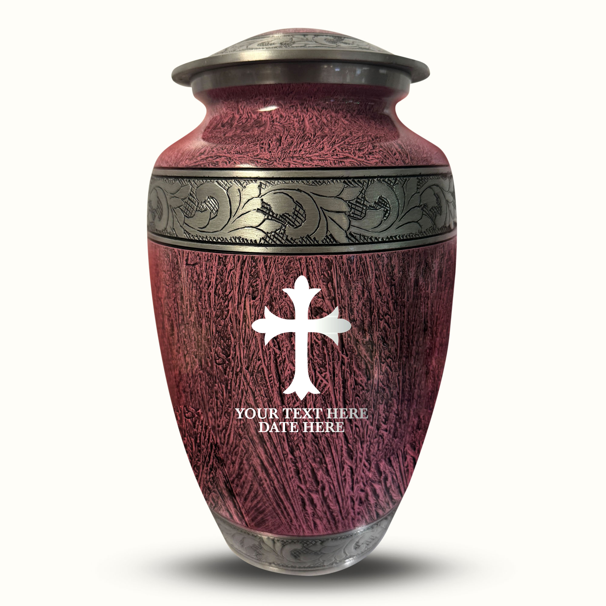 Custom Large Cremation Urn for Human Ashes - Elevate Collection - Memorial Cross Design - Distressed Finish - 200 Cubic Inch