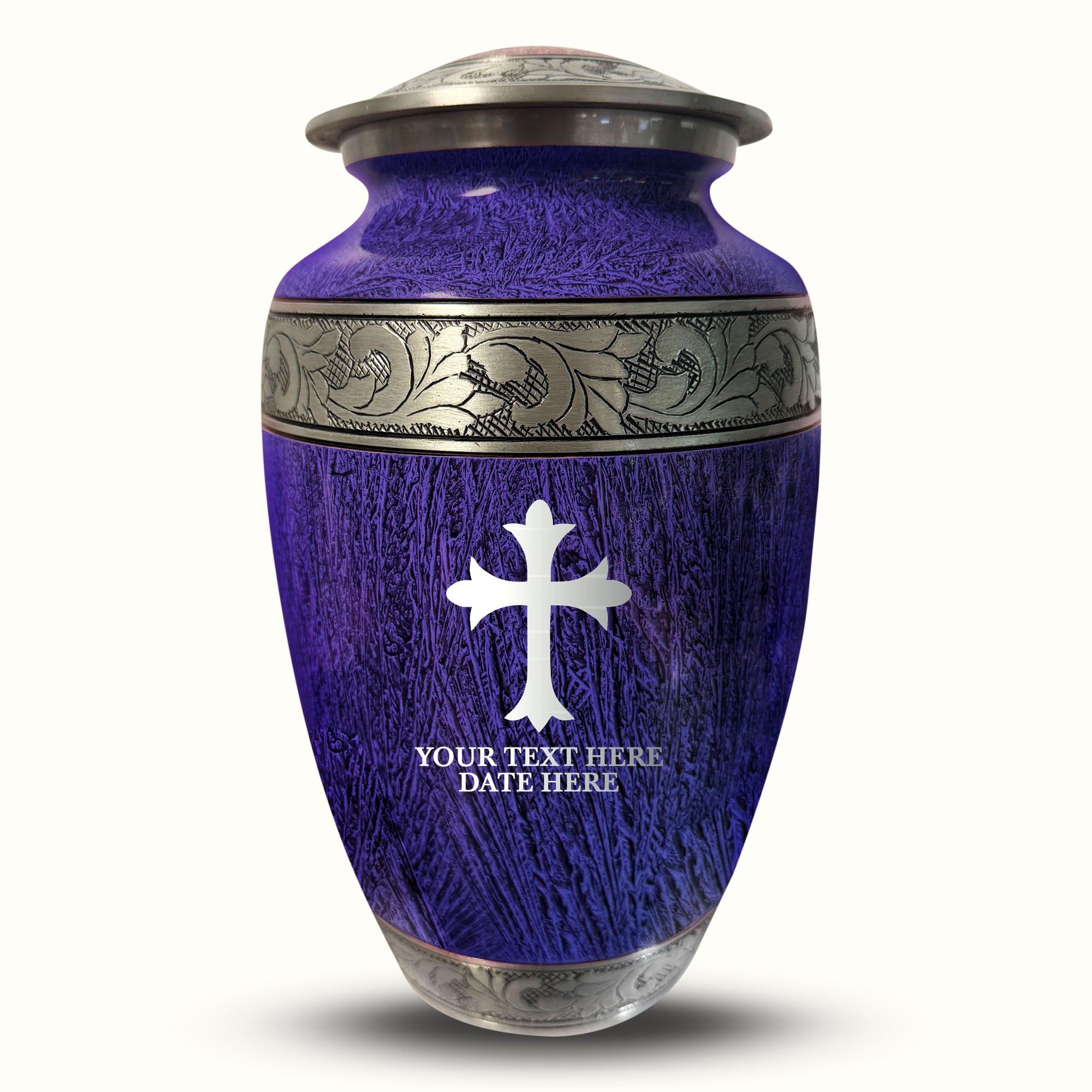 Custom Large Cremation Urn for Human Ashes - Elevate Collection - Memorial Cross Design - Distressed Finish - 200 Cubic Inch
