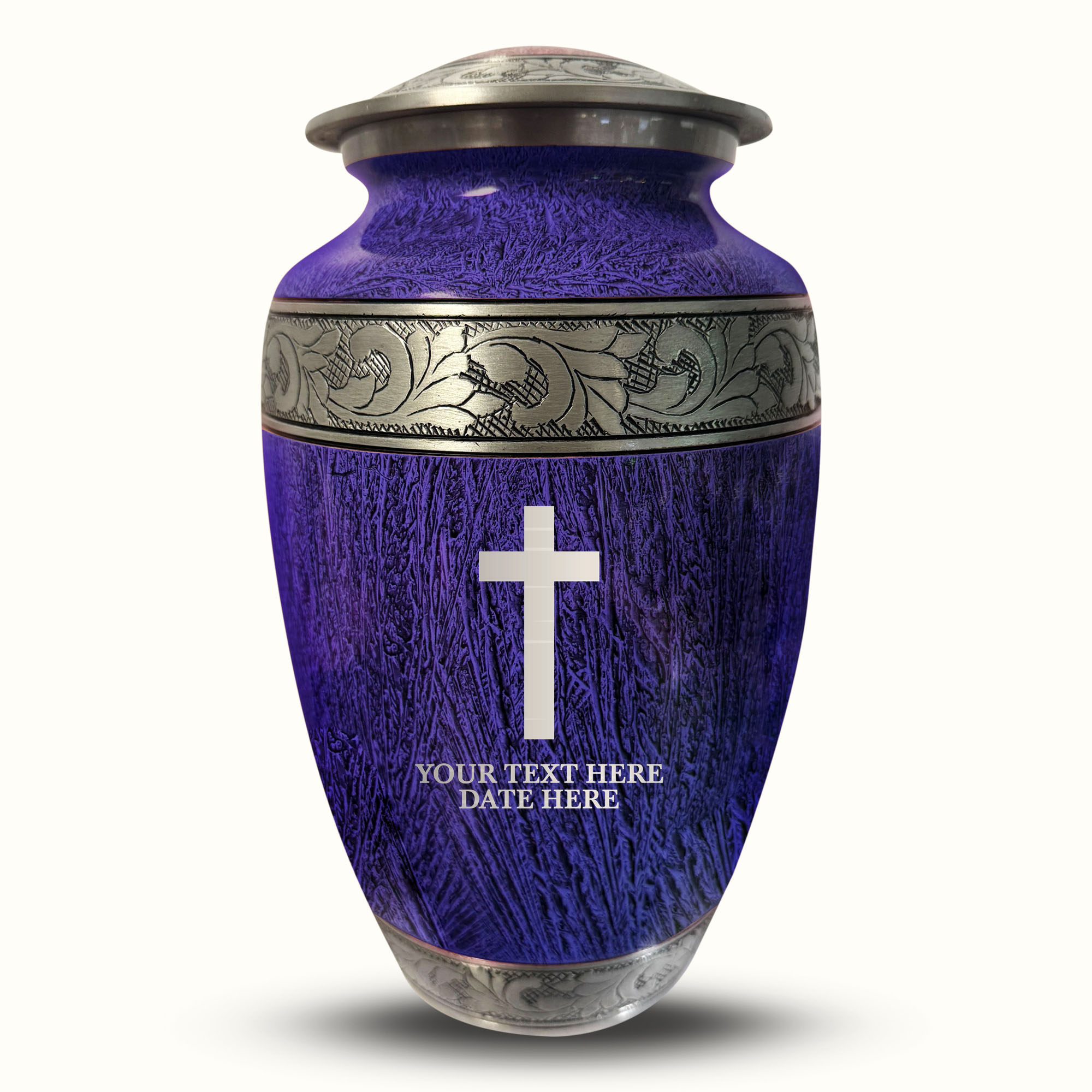 Custom Large Cremation Urn for Human Ashes - Elevate Collection - Memorial Cross Design - Distressed Finish - 200 Cubic Inch