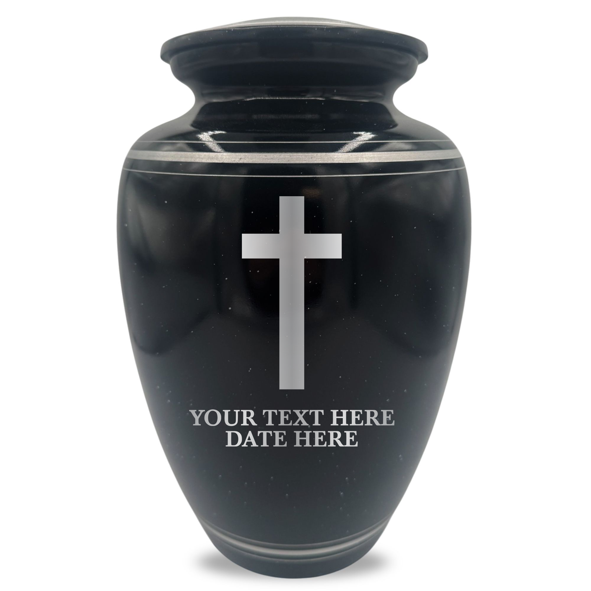 Extra Large Human Cremation Urn - 350 Cubic Inch - Black Spotted Finish with Silver Rim | Cross Design Collection 1