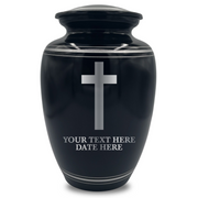 Human Cremation Urn - 350 Cubic Inch Capacity - Black with Silver Rim | Cross Design Collection 1
