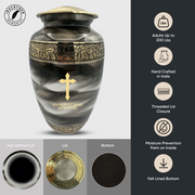 Custom Aluminum Human Urns - Suzesta Pearl White Memorial Urn - Memorial Cross Design - 200 Cubic Inch