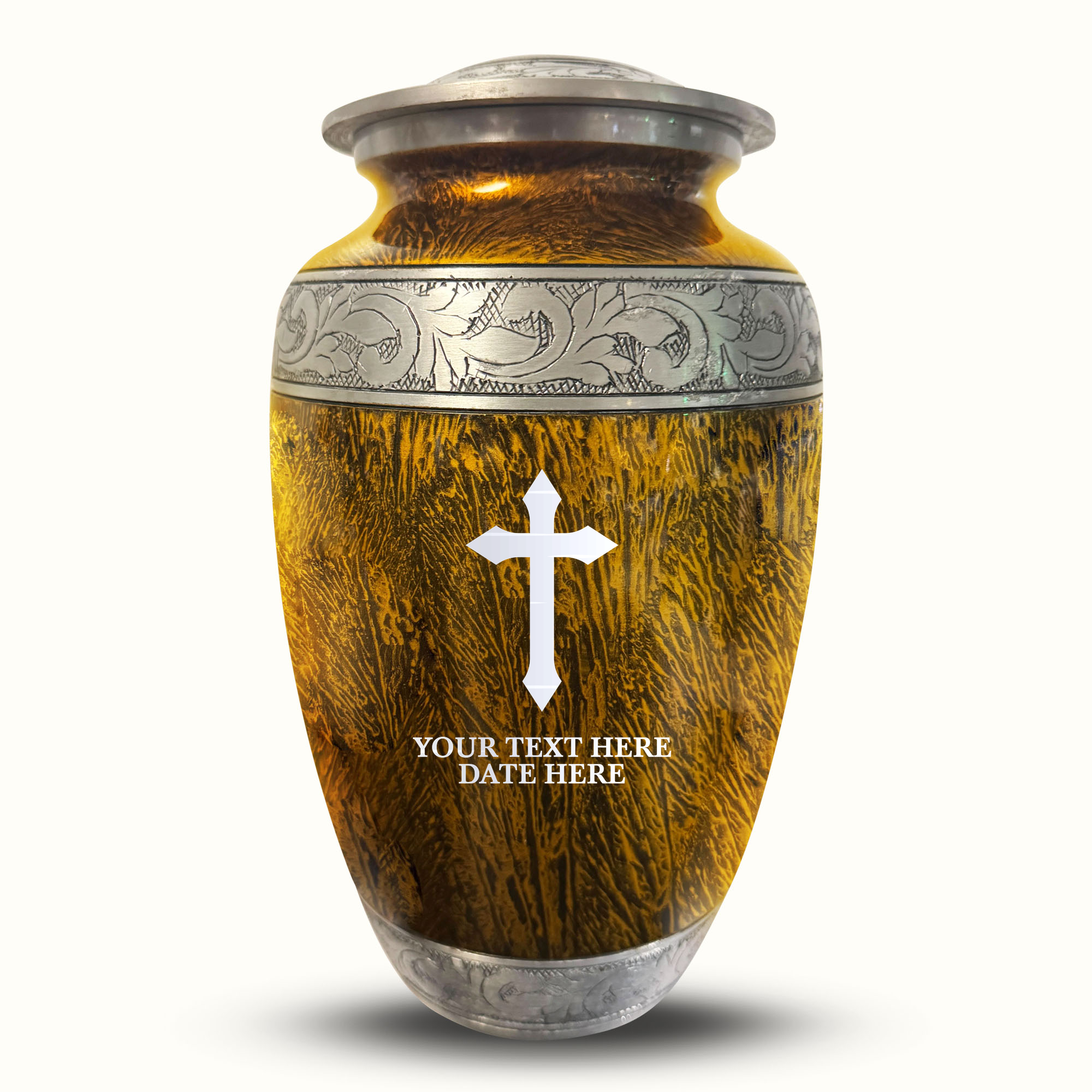 Custom Large Cremation Urn for Human Ashes - Elevate Collection - Memorial Cross Design - Distressed Finish - 200 Cubic Inch