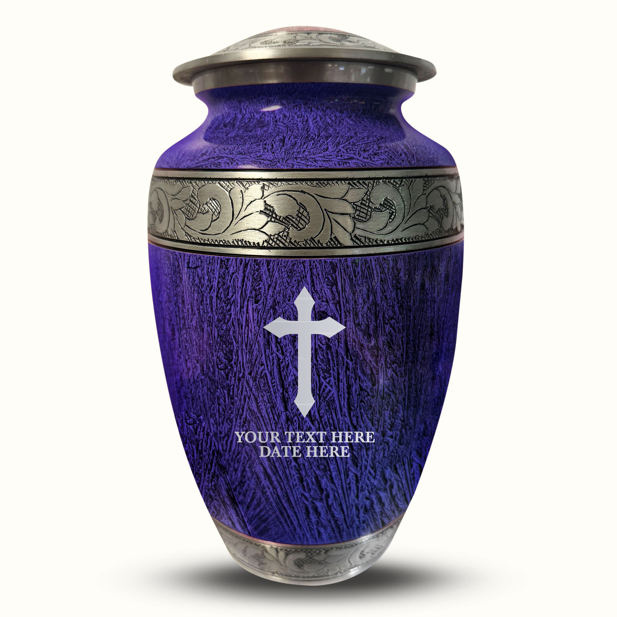 Custom Large Cremation Urn for Human Ashes - Elevate Collection - Memorial Cross Design - Distressed Finish - 200 Cubic Inch