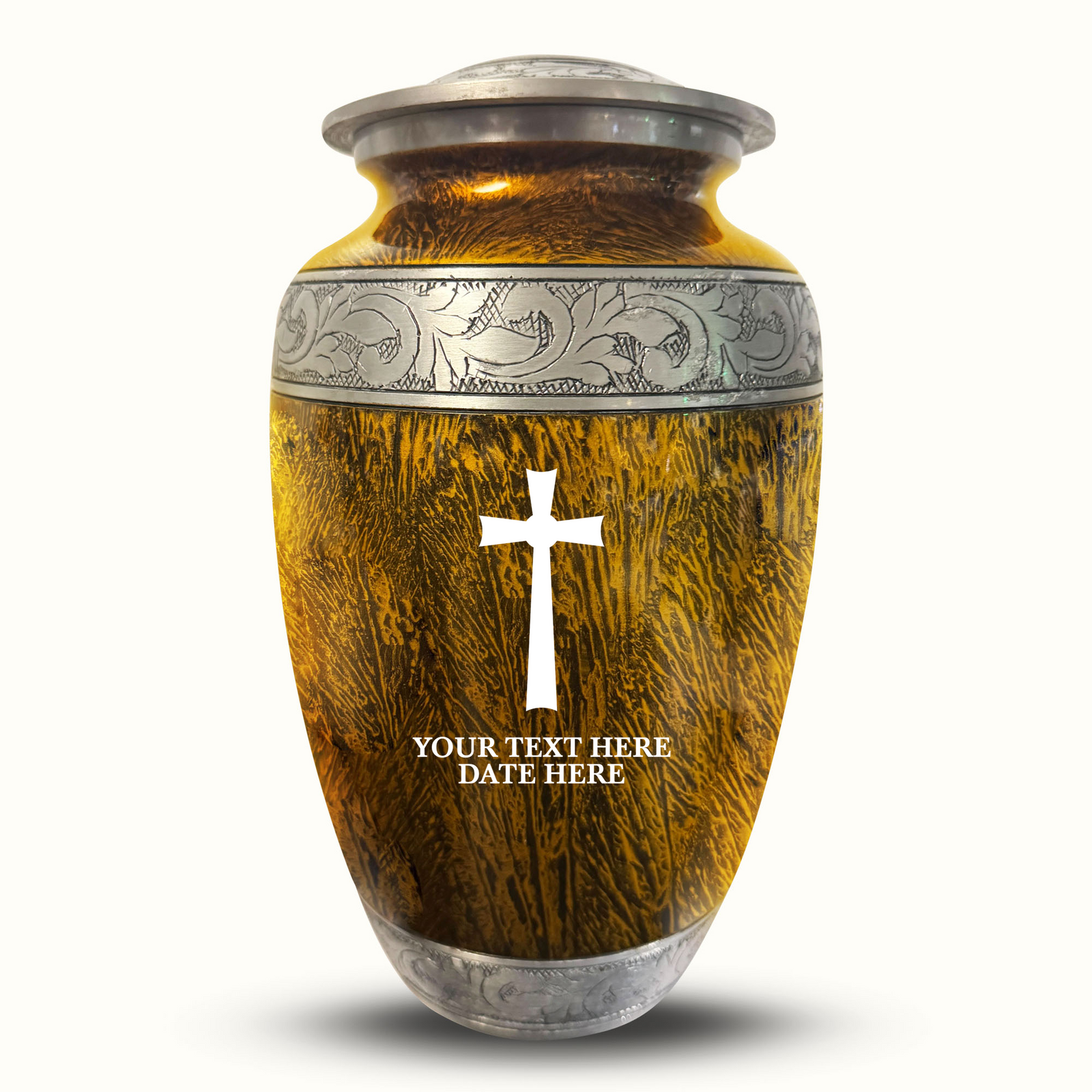 Custom Aluminum Human Urn - Elevate Collection - Memorial Cross Design - Distressed Finish - 200 Cubic Inch