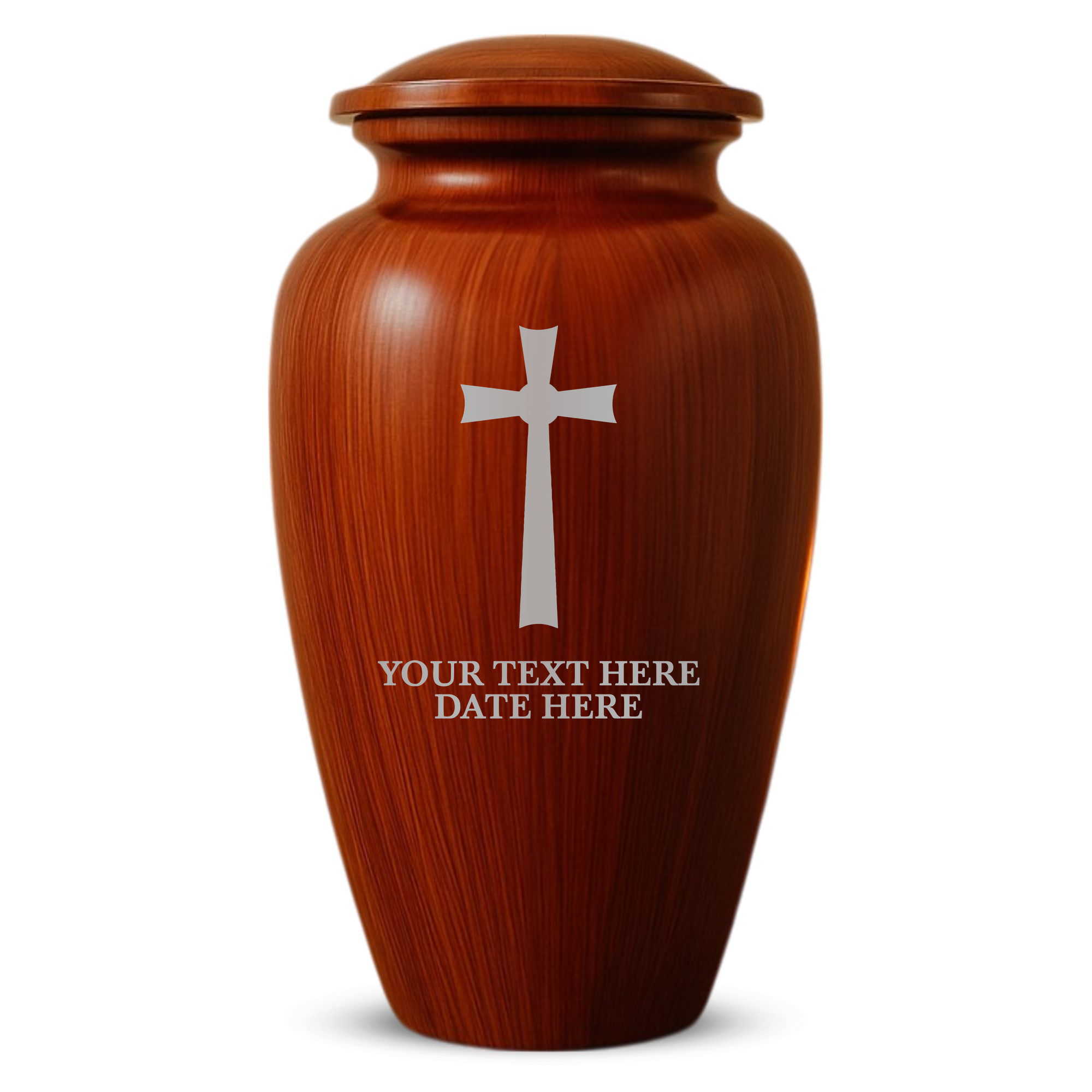 Human Cremation Urn - 200 Cubic Inch - Ingrained Wood Style Finish | Cross Design Collection 1