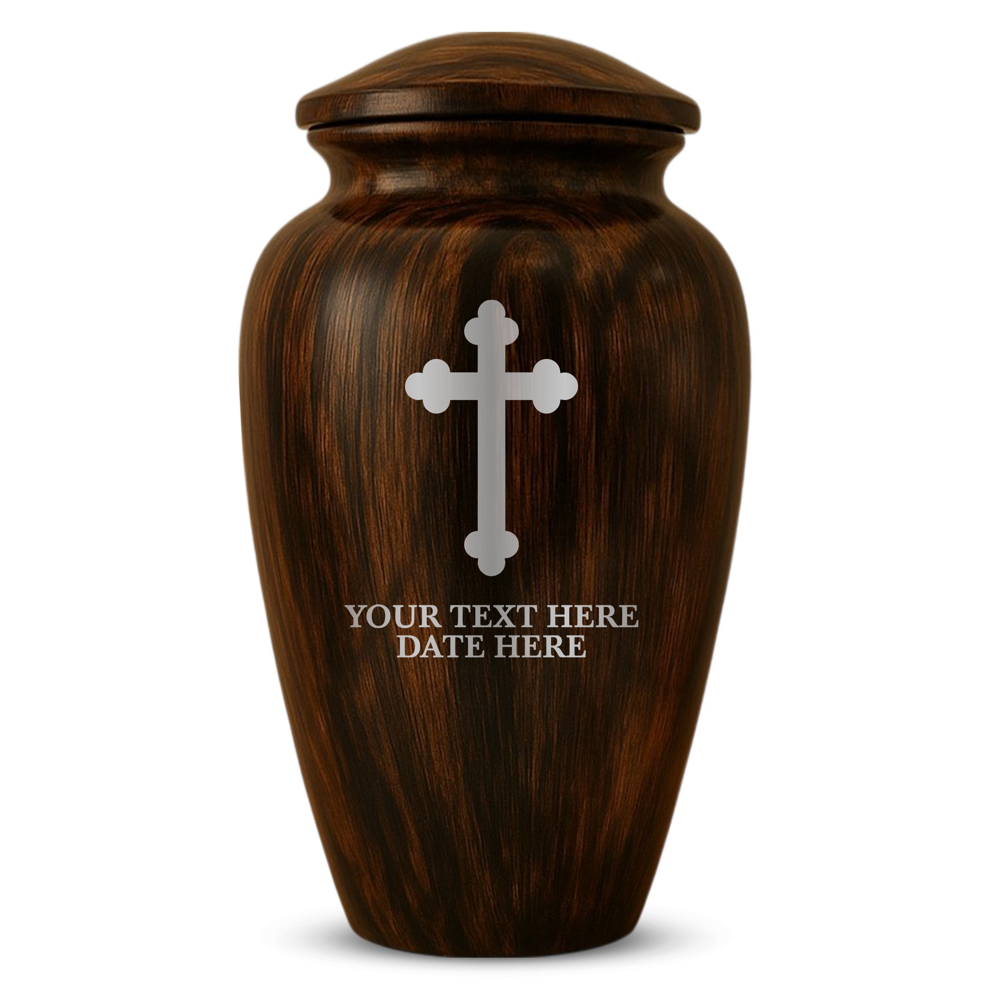 Human Cremation Urn - 200 Cubic Inch - Ingrained Wood Style Finish | Cross Design Collection 1
