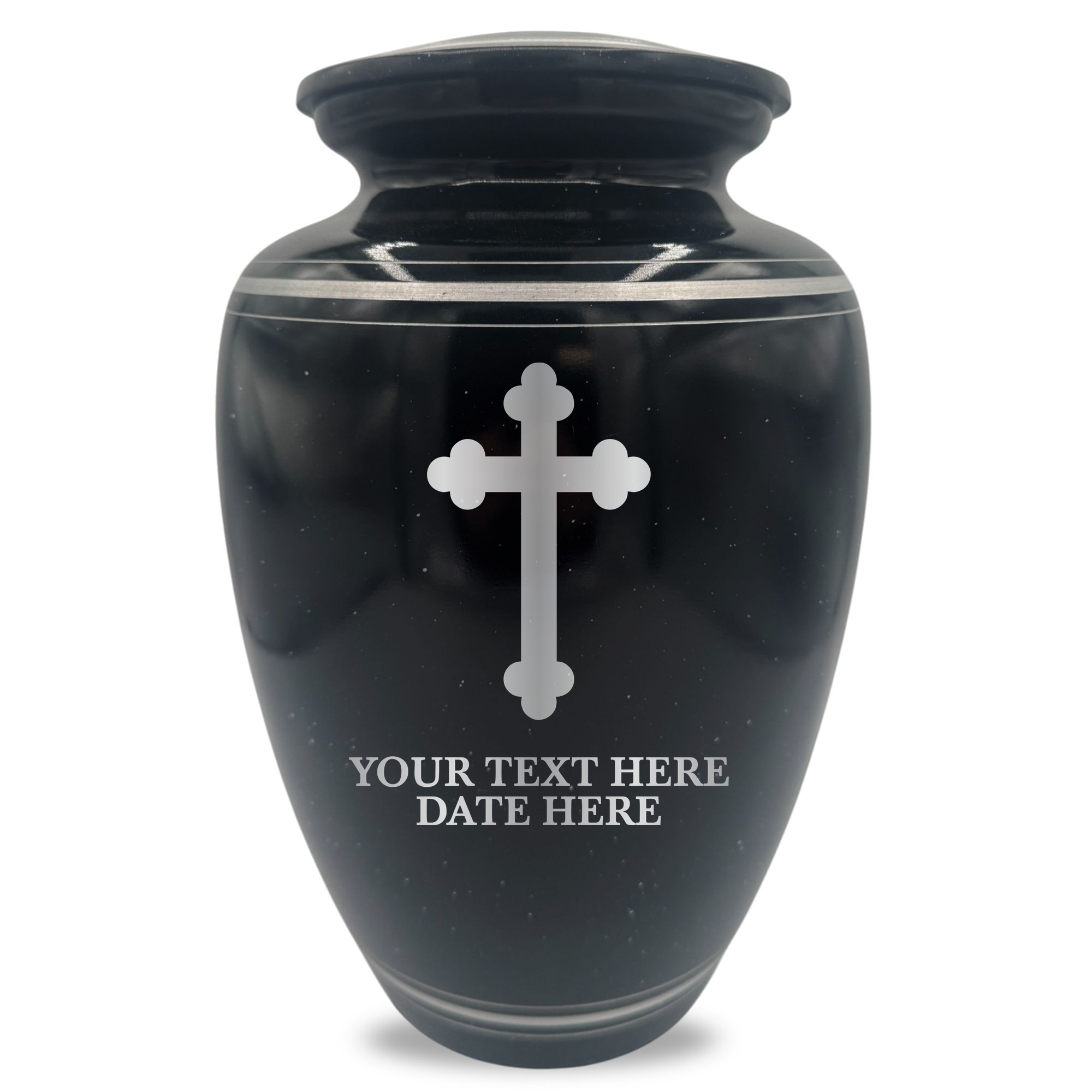 Extra Large Human Cremation Urn - 350 Cubic Inch - Black Spotted Finish with Silver Rim | Cross Design Collection 1